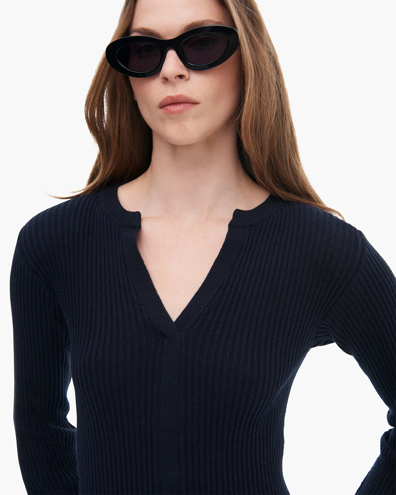Cotton Cashmere Ribbed Trumploy Cardigan - Dark Navy Chill Comfort