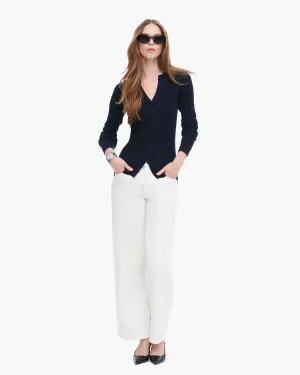 Cotton Cashmere Ribbed Trumploy Cardigan - Dark Navy Layer Ready