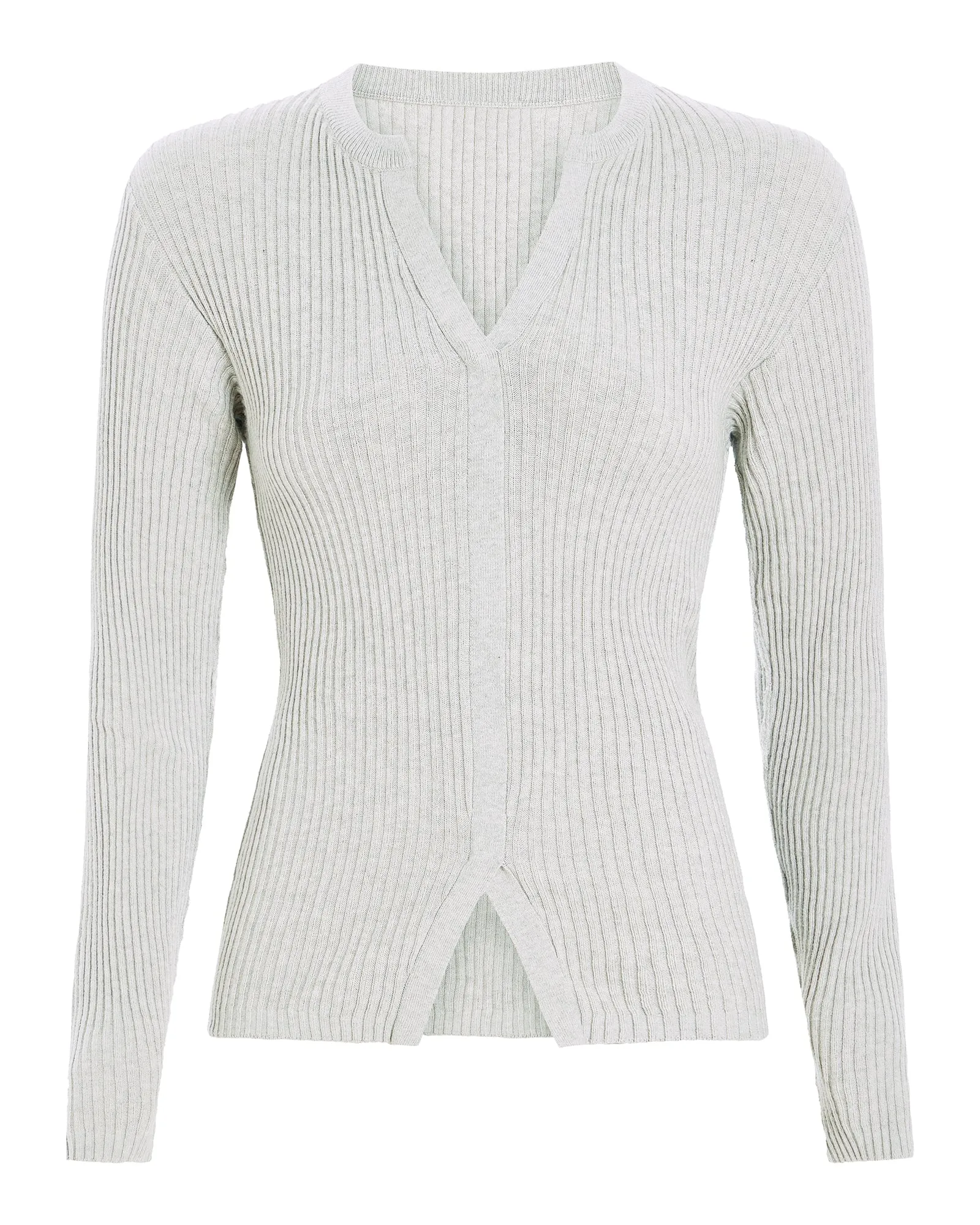 Cotton Cashmere Ribbed Trumploy Cardigan - H. Silver Fresh Feel