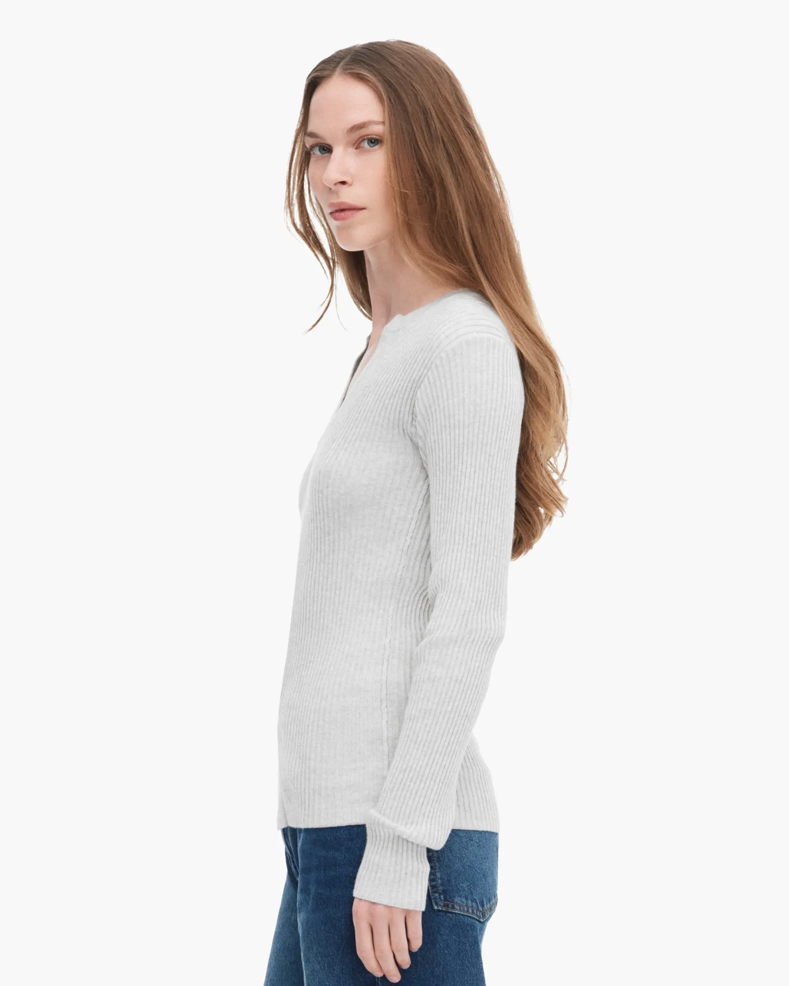 Cotton Cashmere Ribbed Trumploy Cardigan - H. Silver Winter Mood