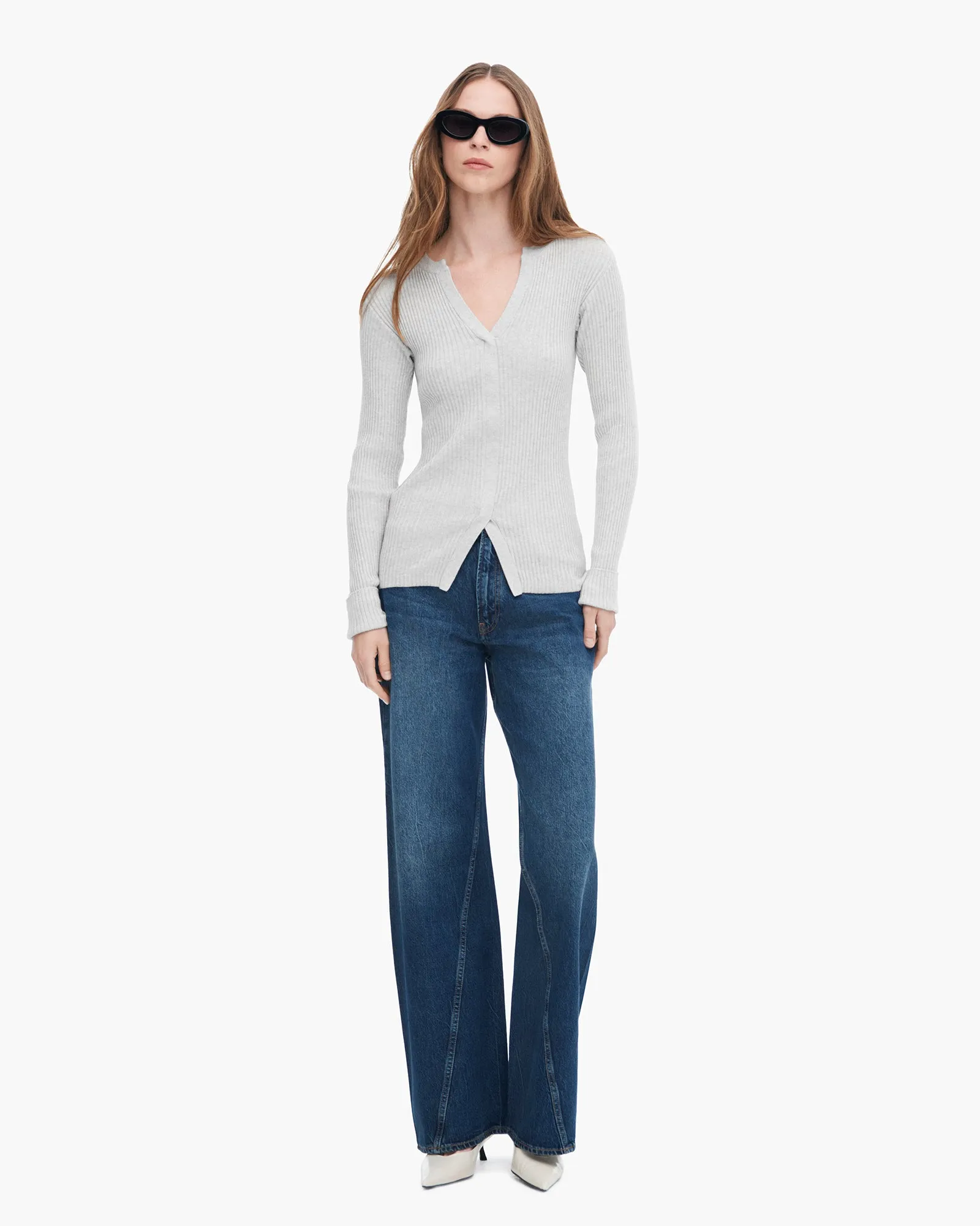 Cotton Cashmere Ribbed Trumploy Cardigan - H. Silver Cozy Fit