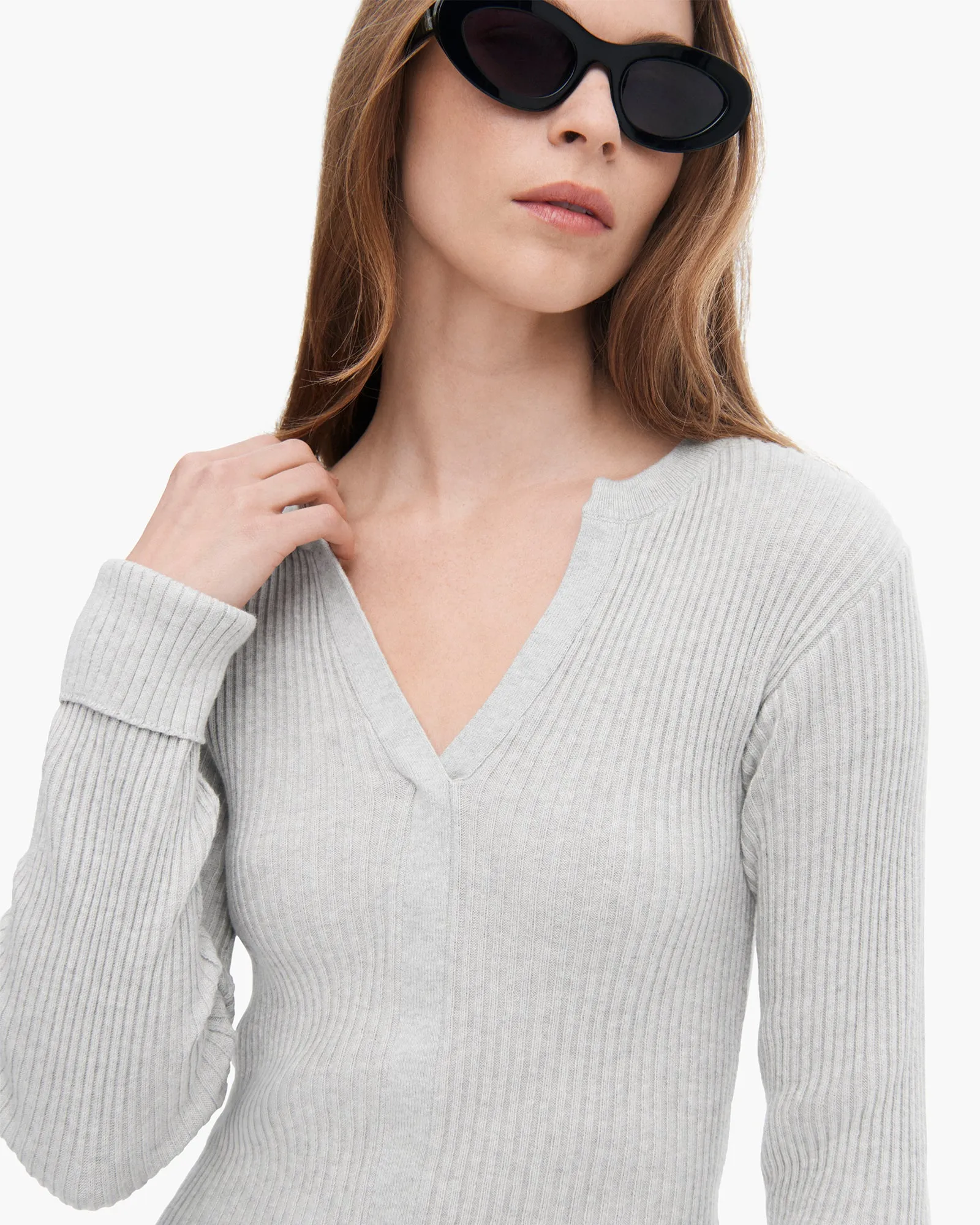 Cotton Cashmere Ribbed Trumploy Cardigan - H. Silver Trendy Touch