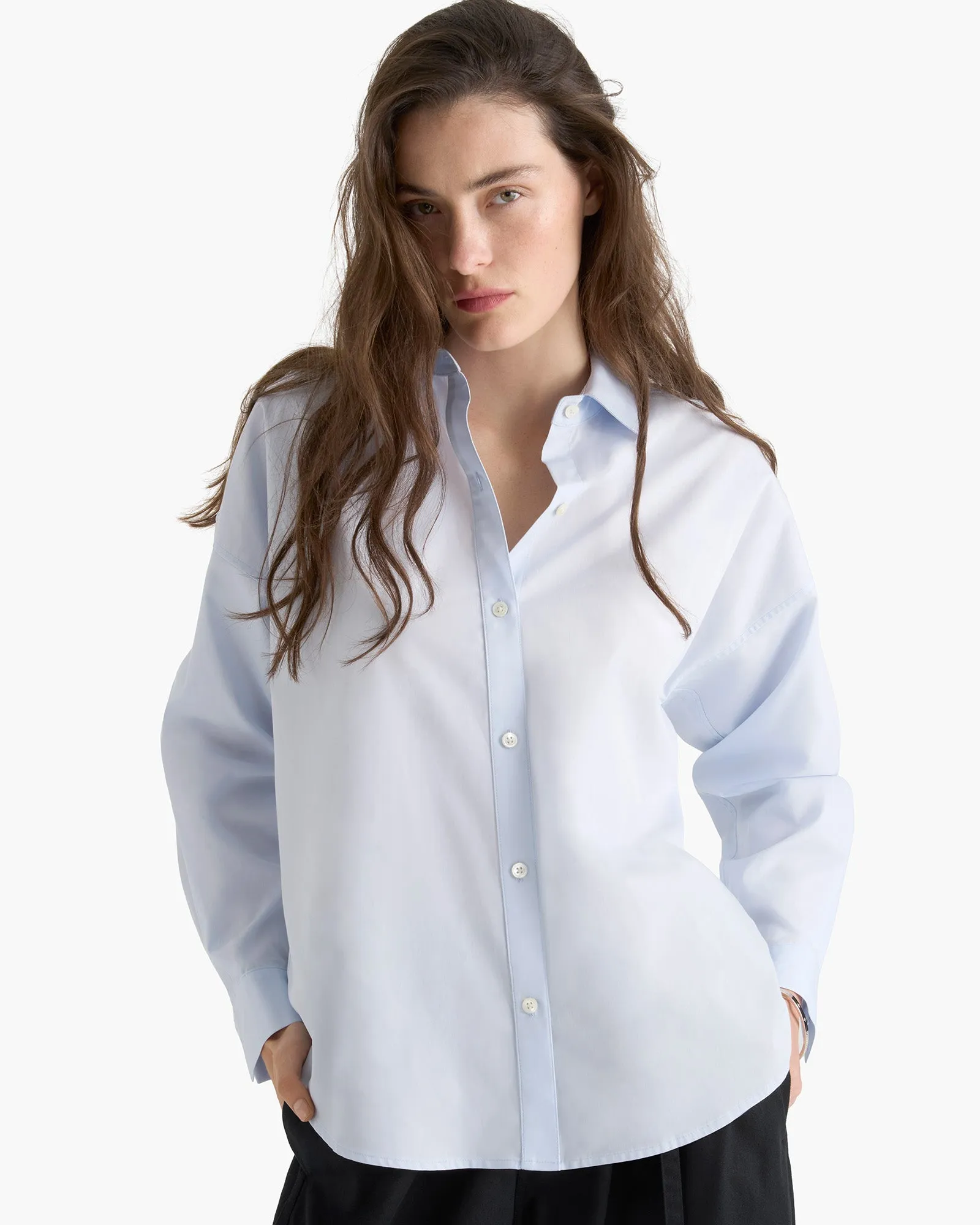 Cotton Poplin Boyfriend Shirt - Light Blue fall vibe