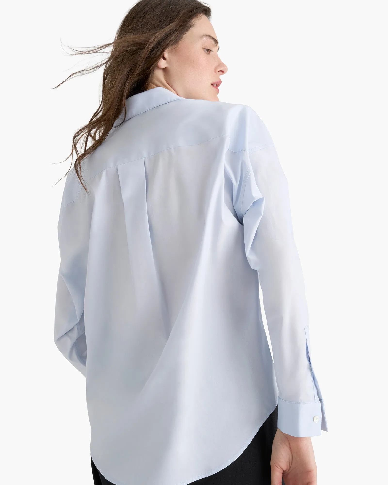 Cotton Poplin Boyfriend Shirt - Light Blue peaceful tone