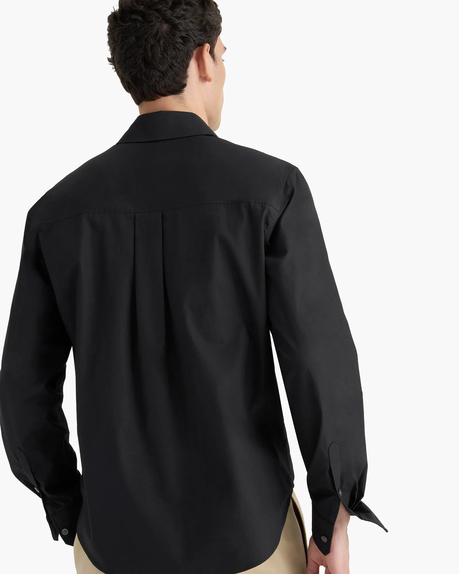 Cotton Poplin Button Down Shirt - Black athletic fit