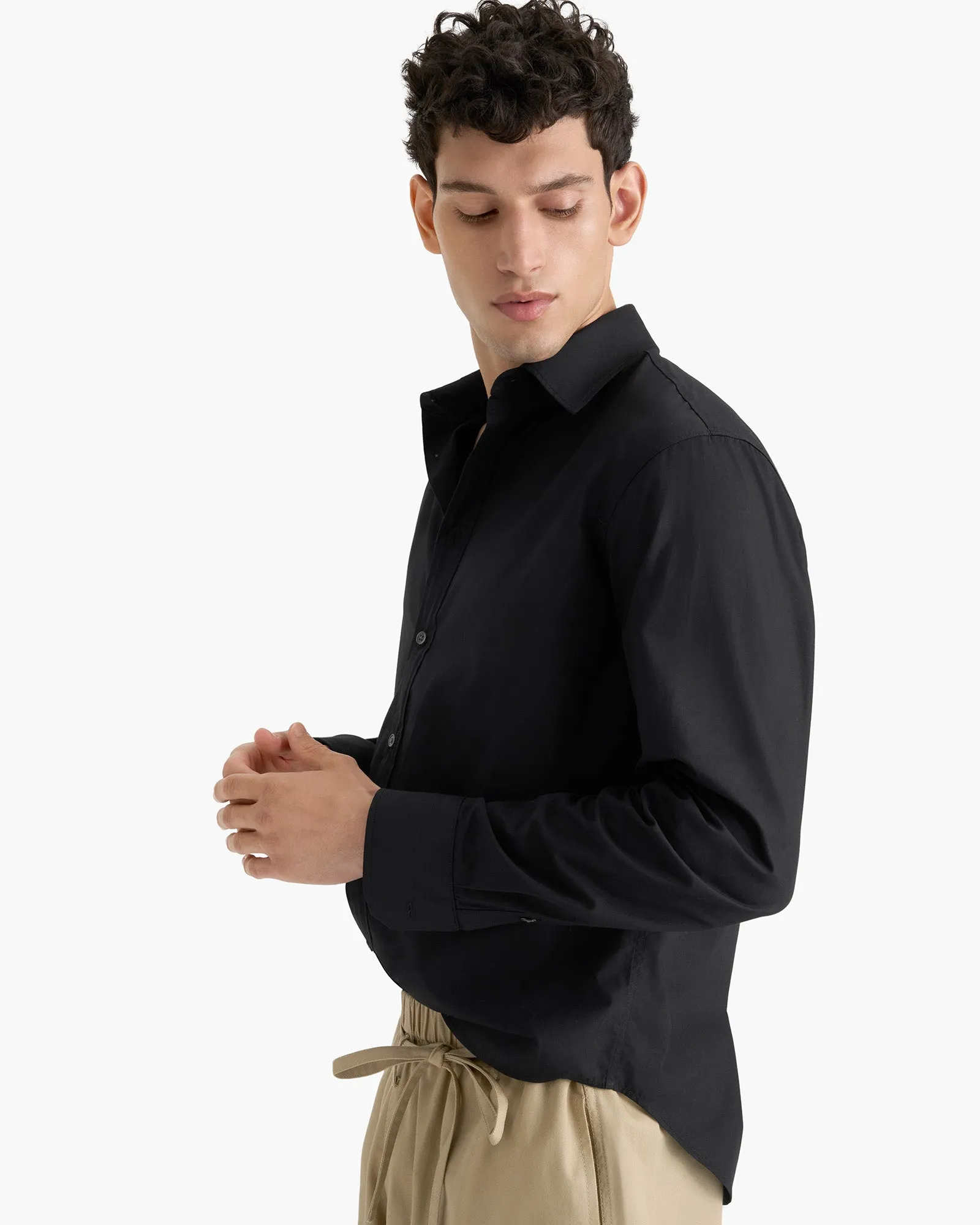 Cotton Poplin Button Down Shirt - Black metro mood