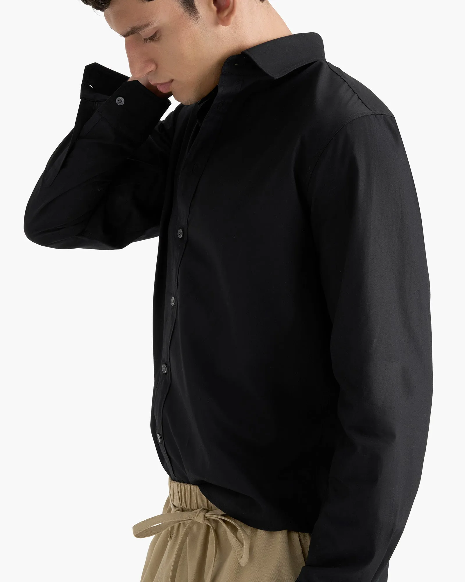 Cotton Poplin Button Down Shirt - Black preppy edge