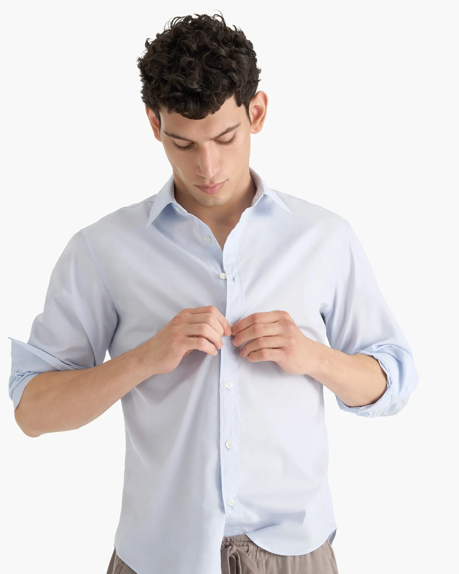 Cotton Poplin Button Down Shirt - Light Blue night vibe