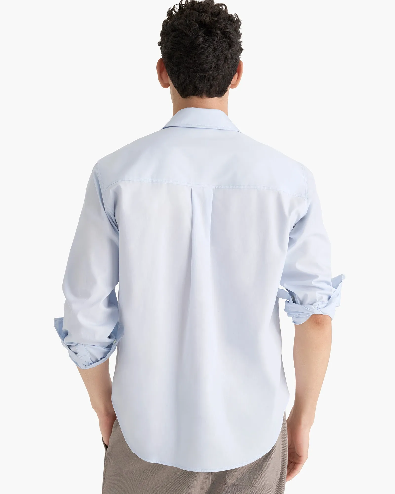 Cotton Poplin Button Down Shirt - Light Blue breathable touch