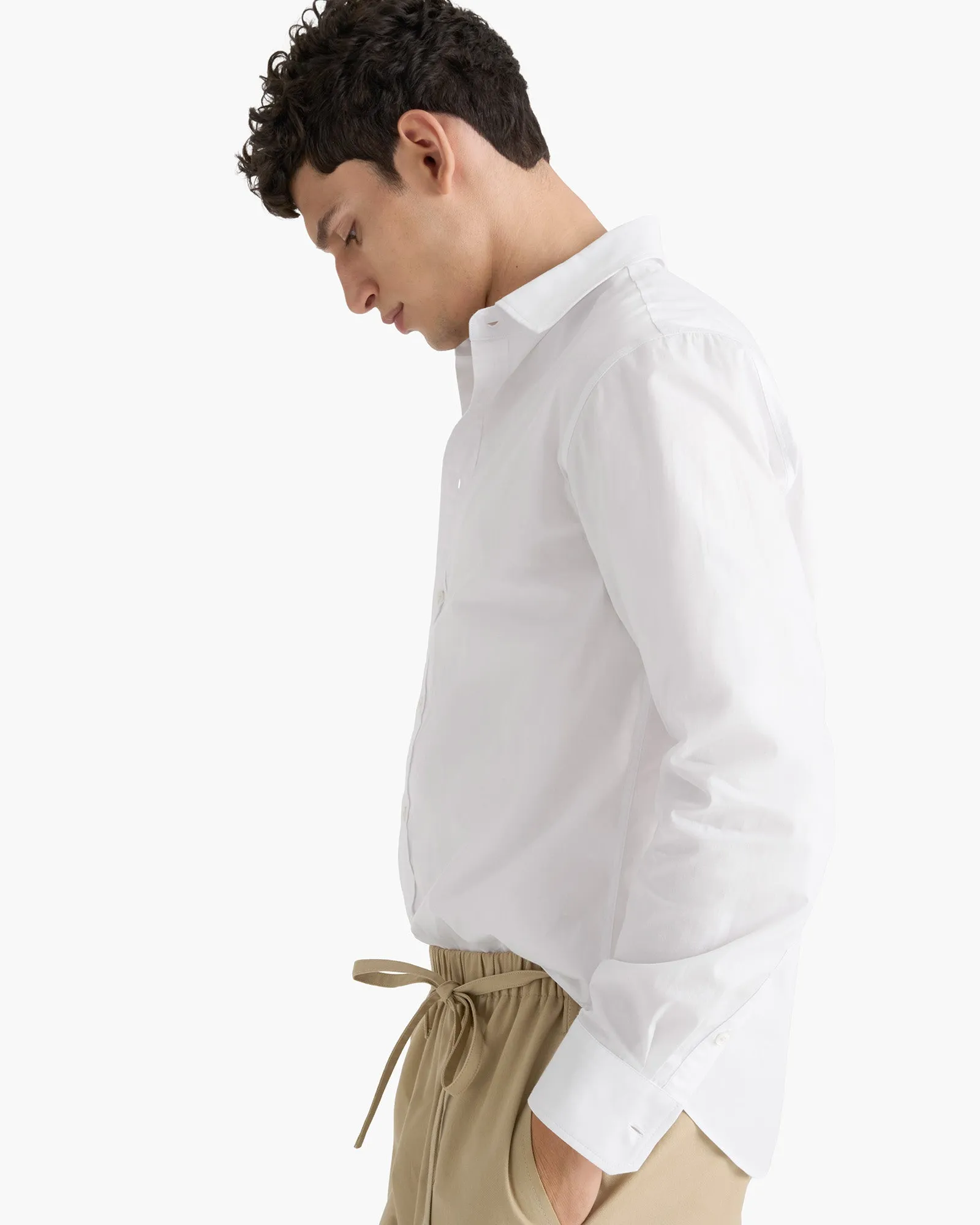 Cotton Poplin Button Down Shirt - White effortless wear