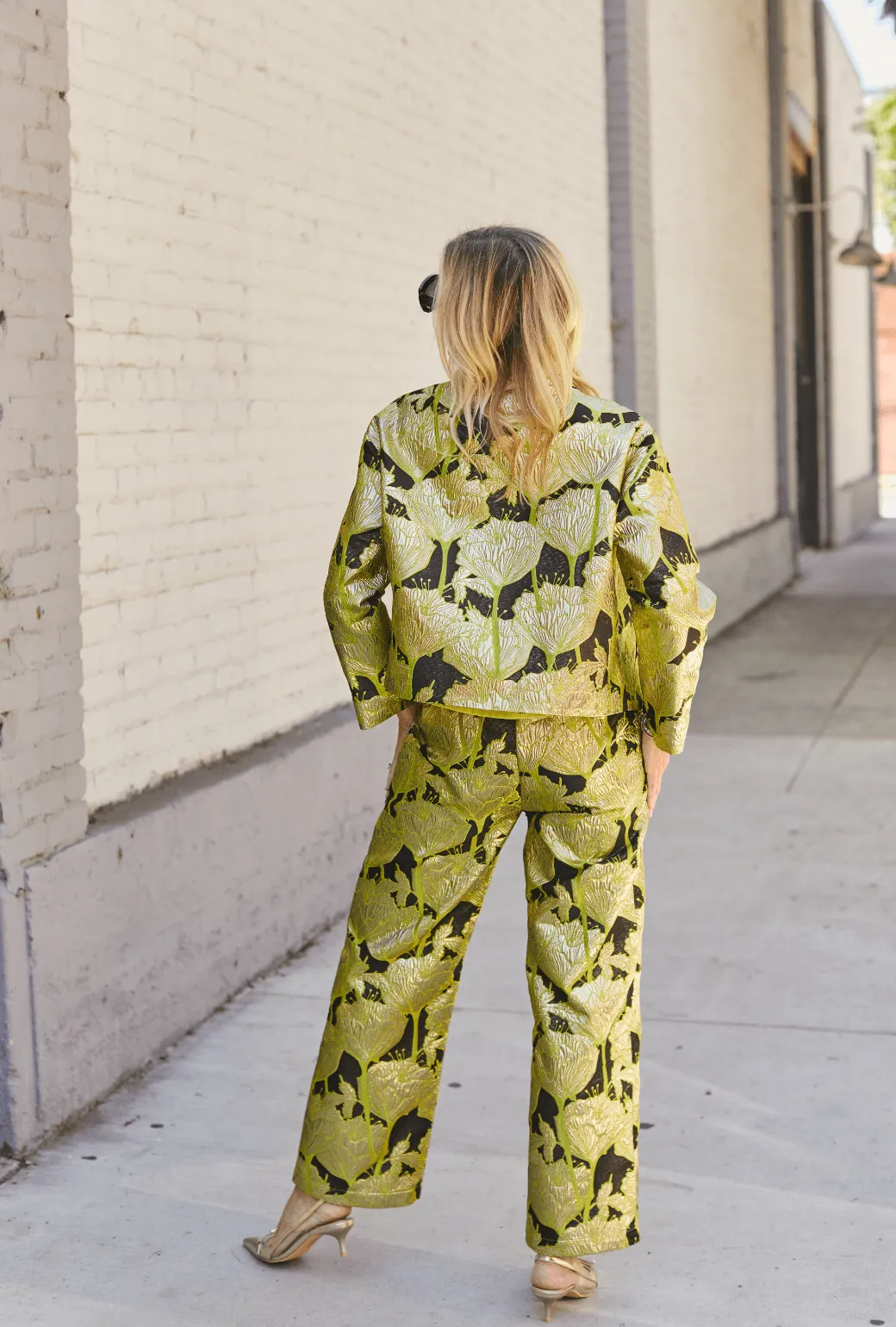 Cropped Boyfriend Blazer - Chartreuse and Black Brocade active city
