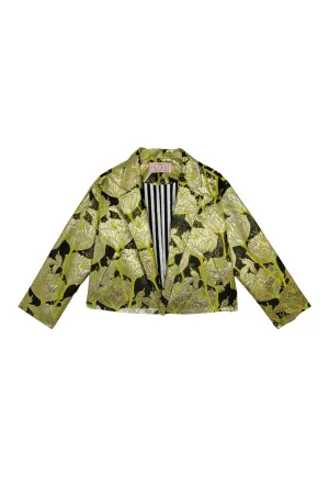 Cropped Boyfriend Blazer - Chartreuse and Black Brocade cozy armor