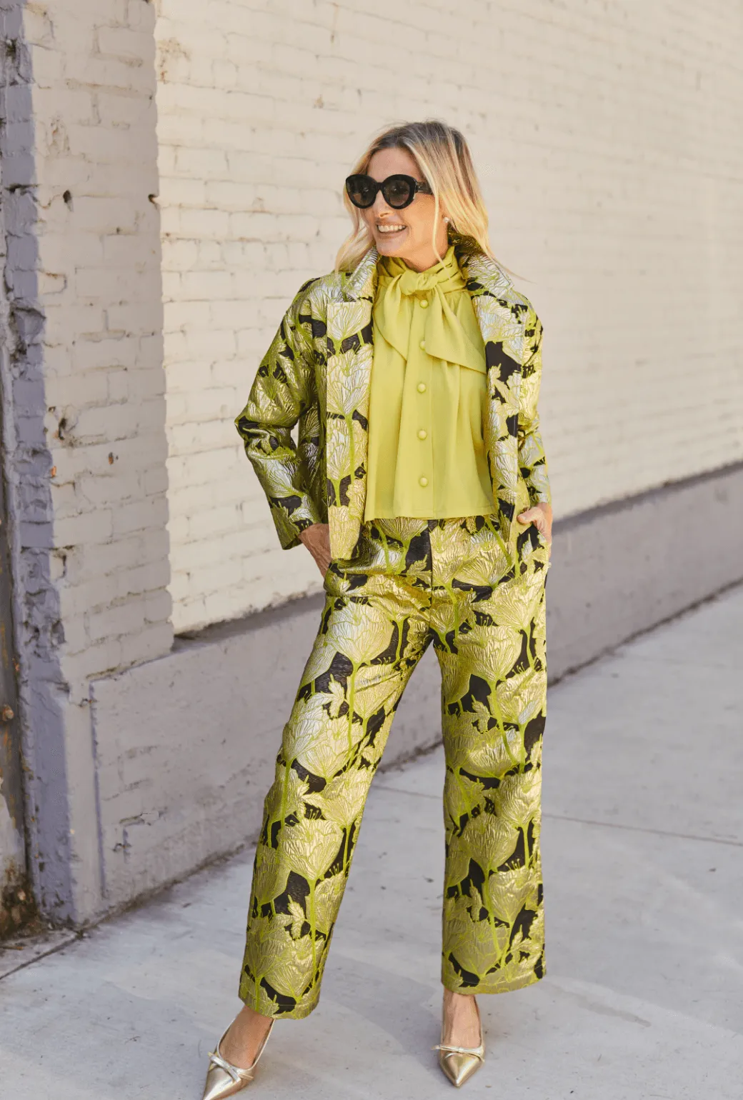 Cropped Boyfriend Blazer - Chartreuse and Black Brocade instant ease