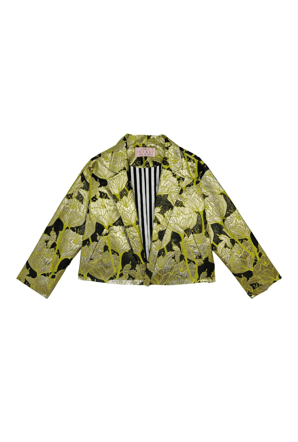 Cropped Boyfriend Blazer - Chartreuse and Black Brocade cozy armor