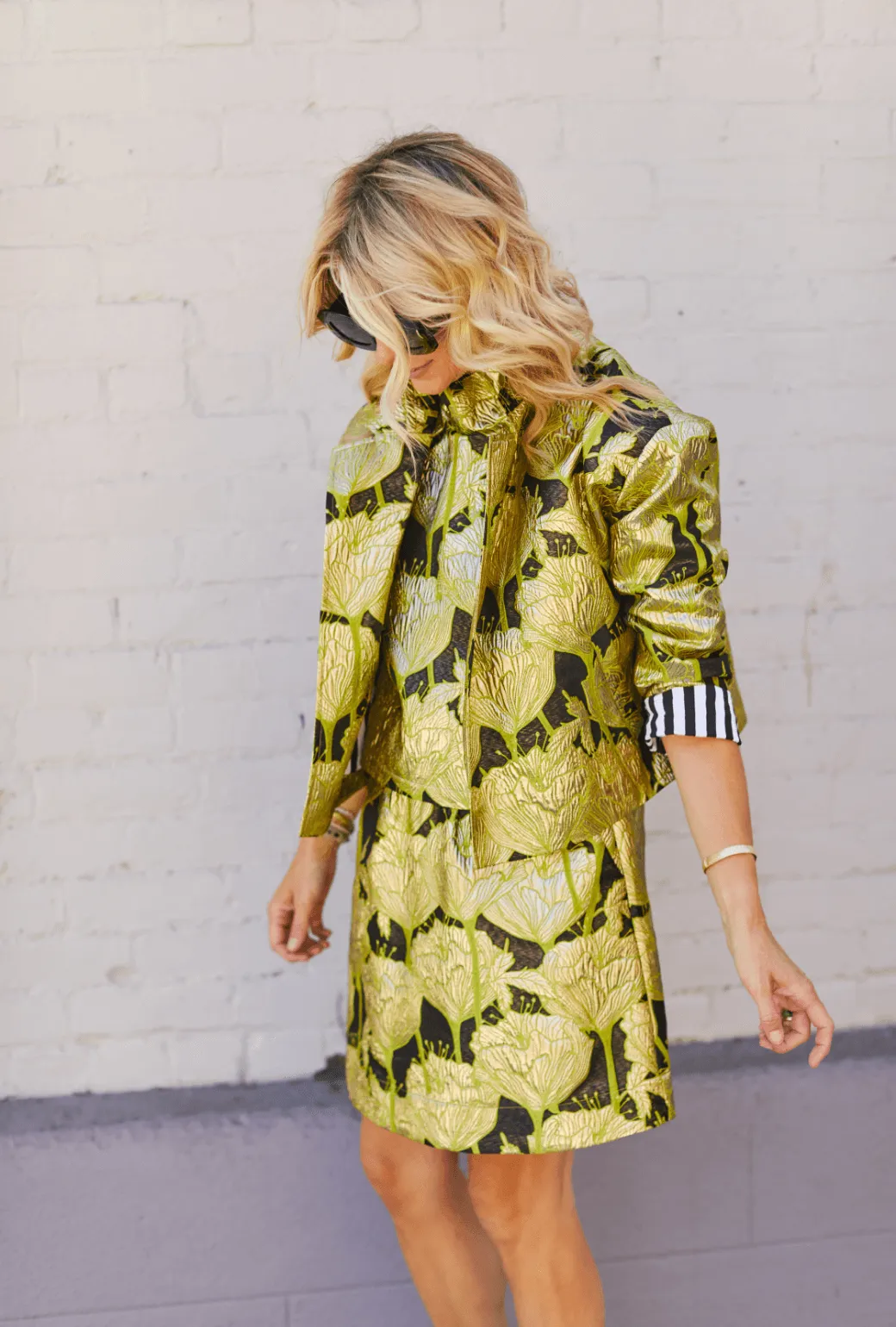 Cropped Boyfriend Blazer - Chartreuse and Black Brocade seamless feel
