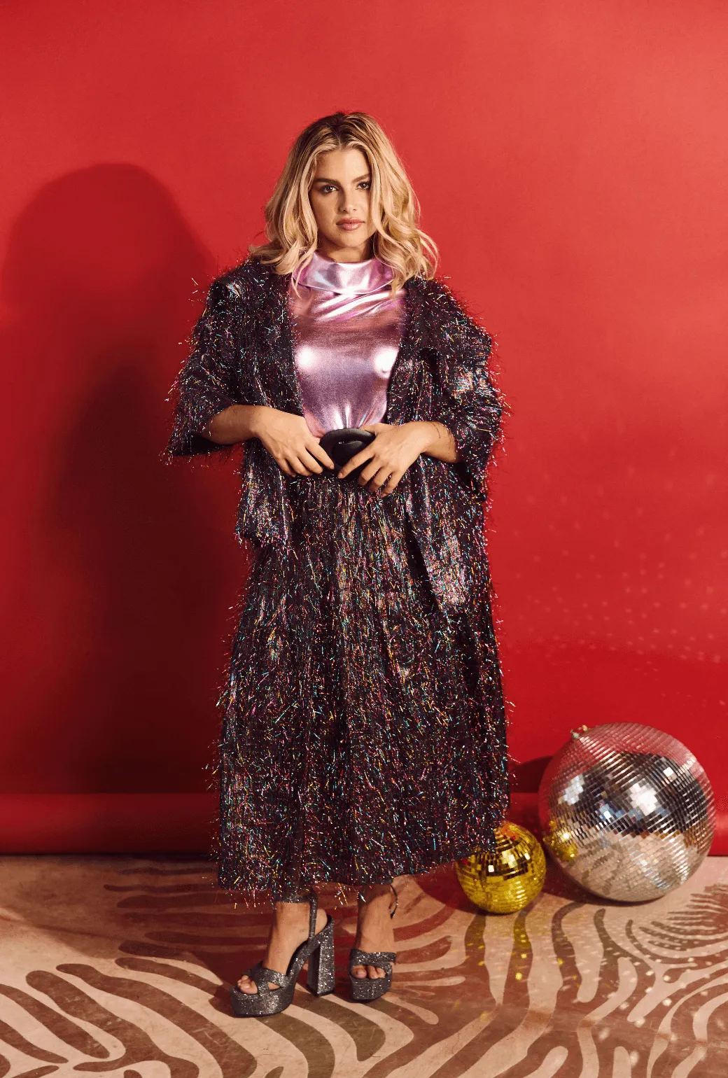 Cropped Car Coat - Rainbow Tinsel chill move