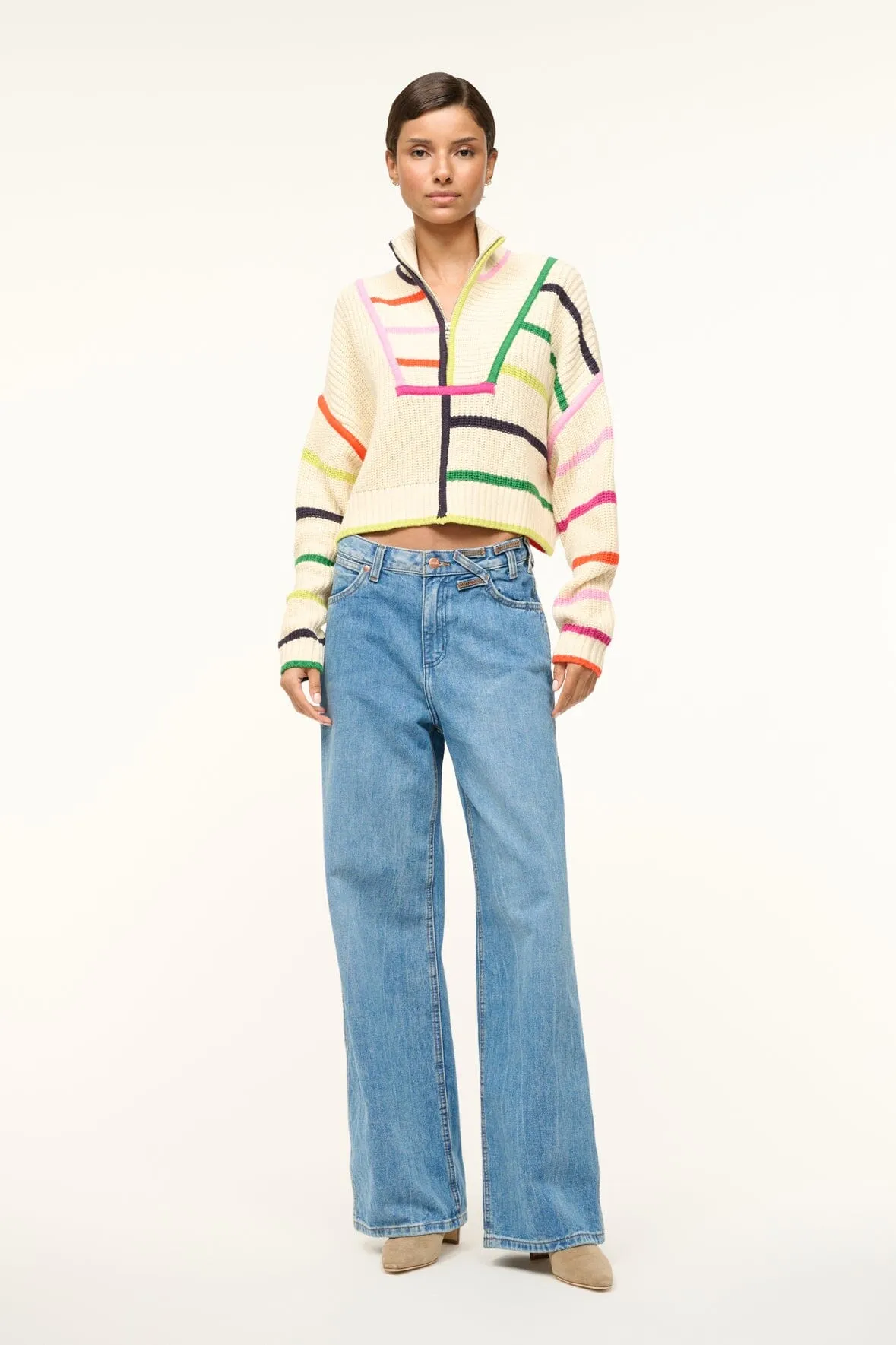 CROPPED HAMPTON SWEATER | CREAM RAINBOW MULTI Fall Layers