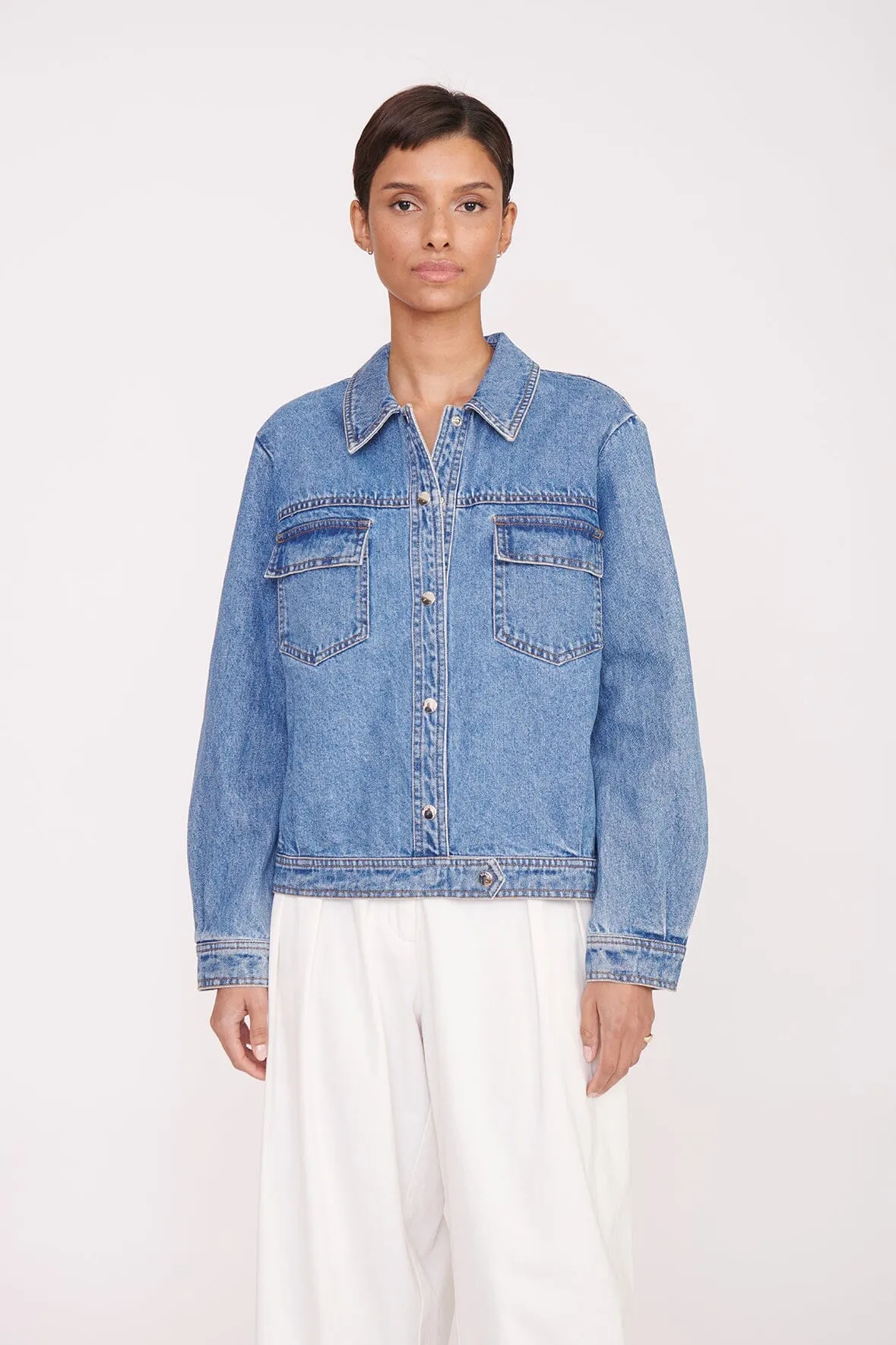 CUSTOM STAUD x C.BONZ OVERSIZED RYAN DENIM JACKET | MEDIUM WASH hush zone