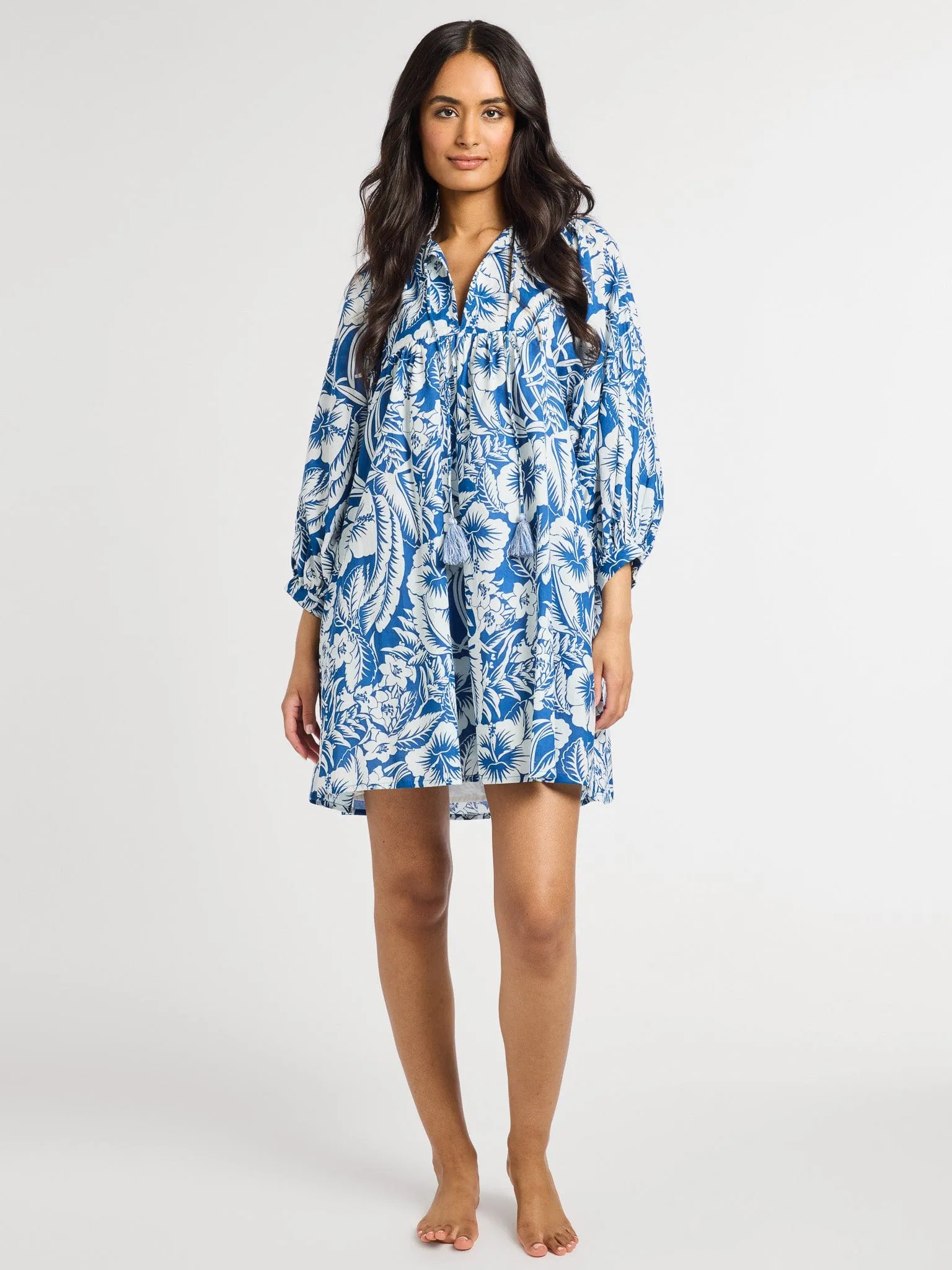 Daisy Dress in Blue Hibiscus cultural vibe