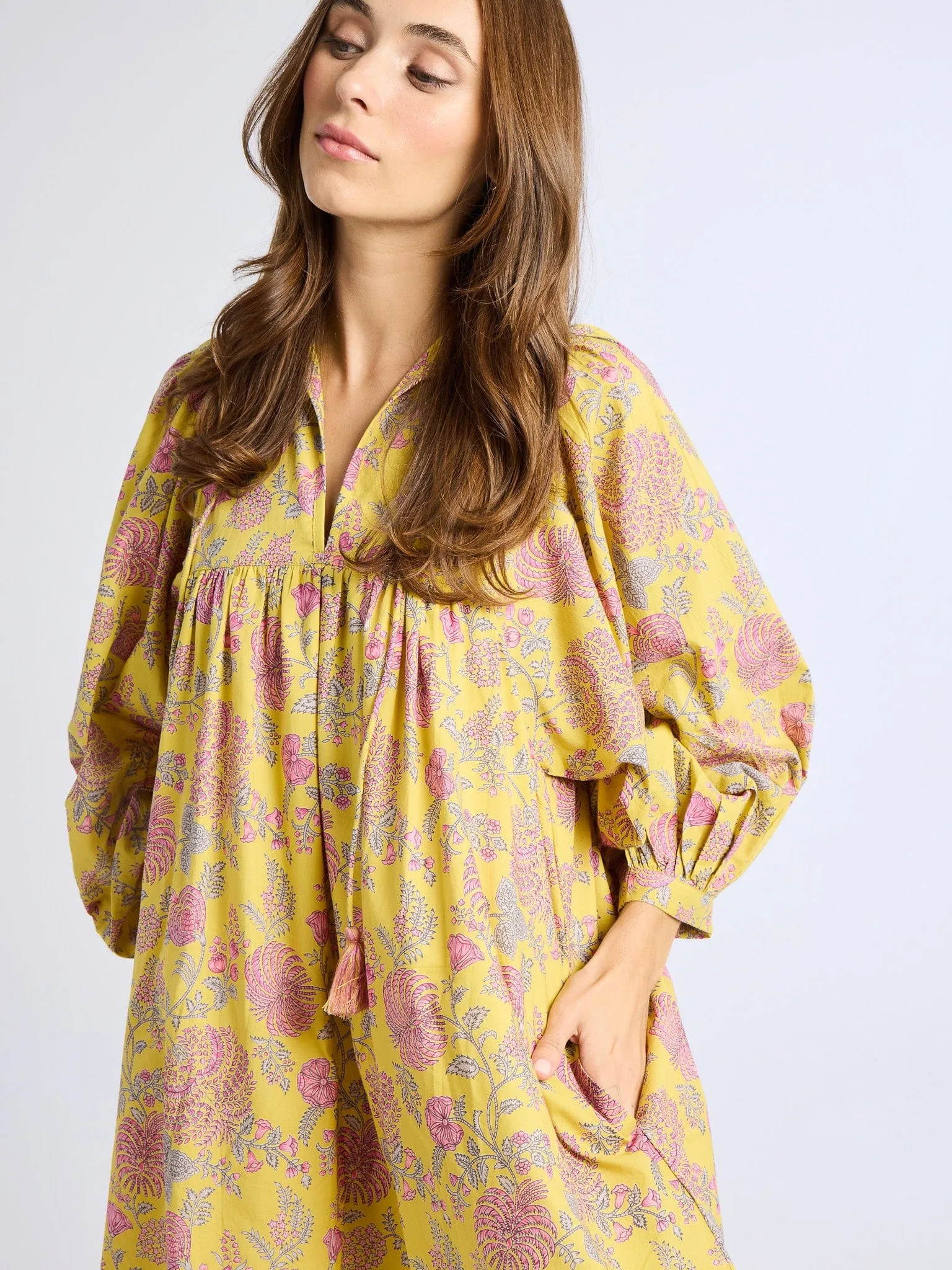Daisy Dress in Citron Floral cool neutral