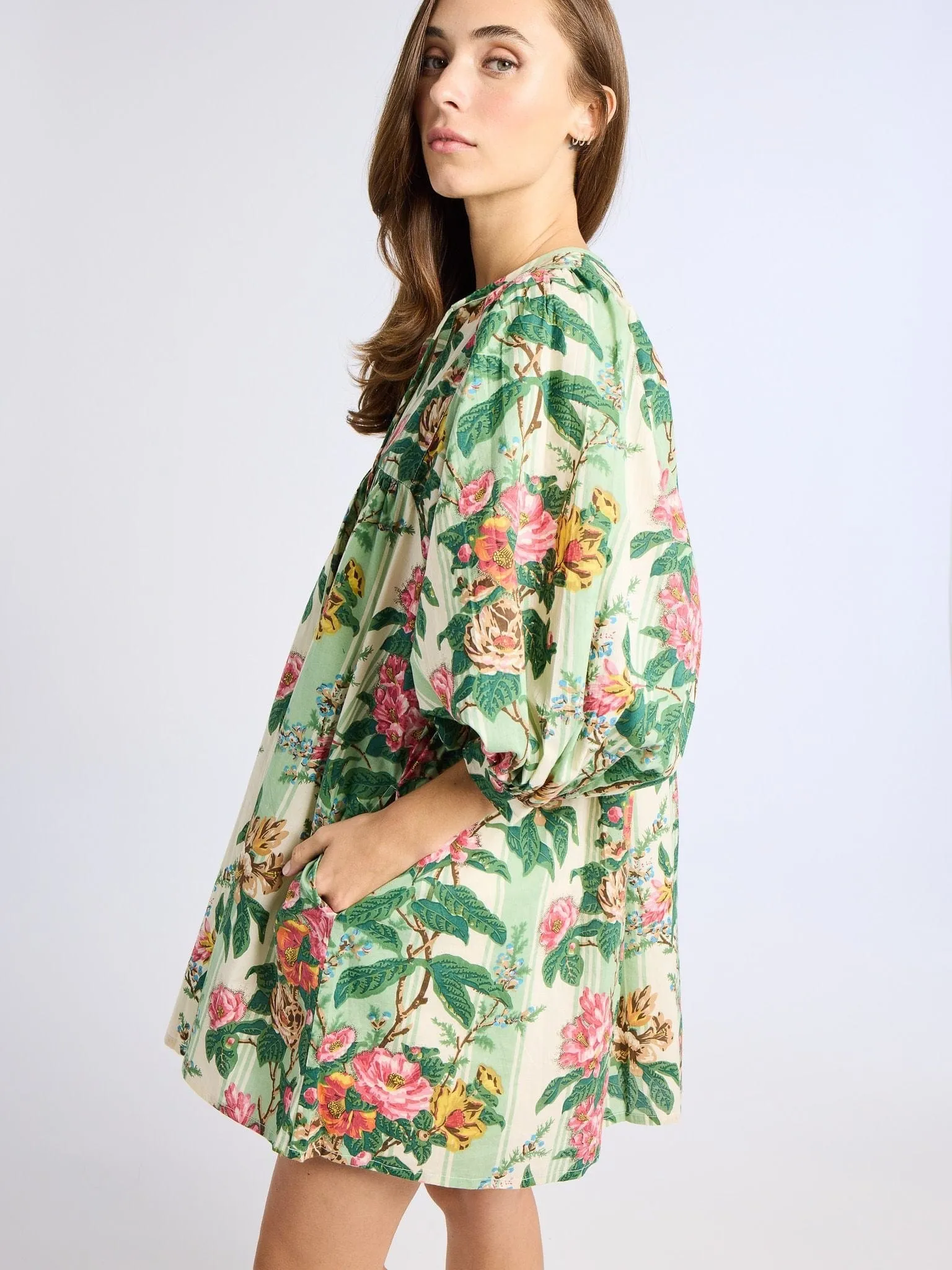Daisy Dress in Garden Stripe skin glow