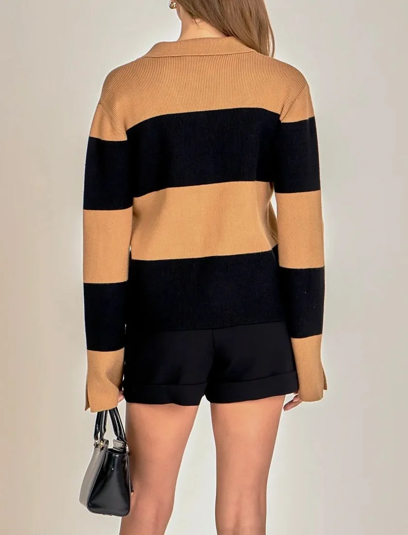 Dani Striped Collared Sweater Neutral Mood