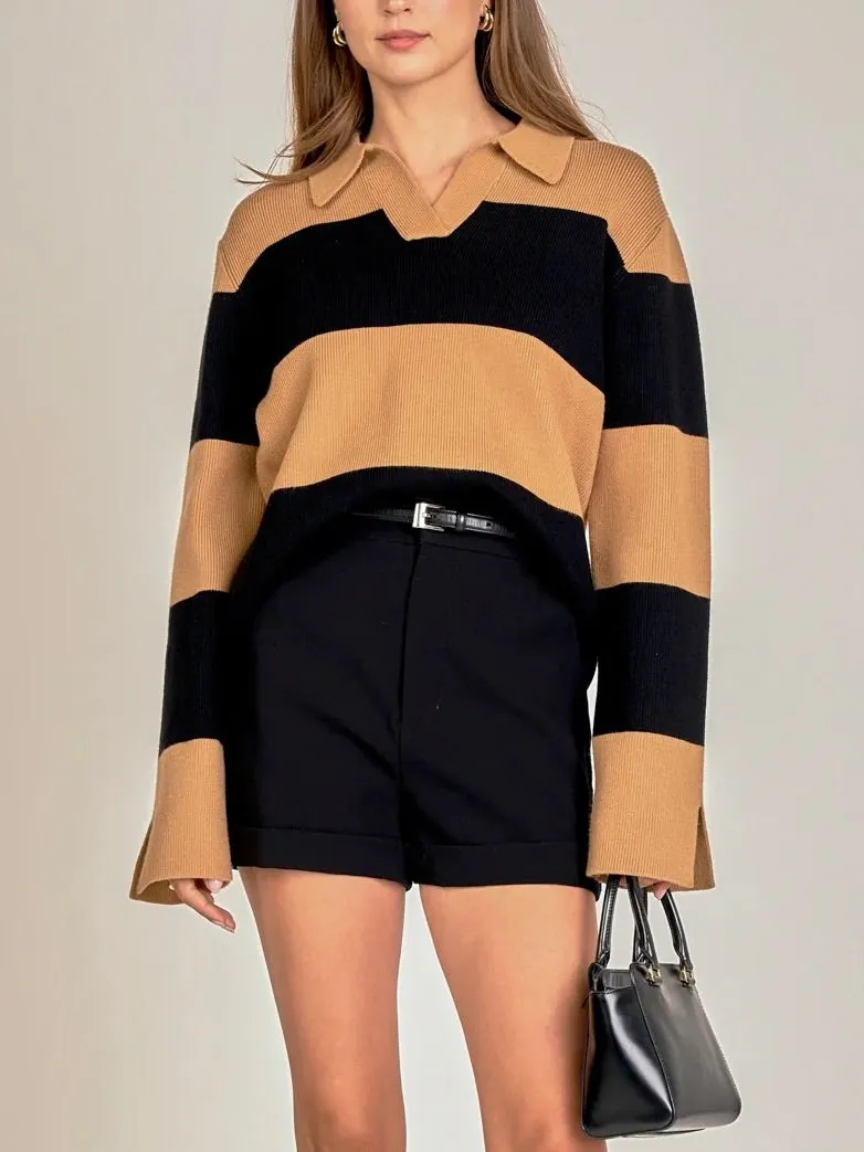 Dani Striped Collared Sweater Cloud Feel