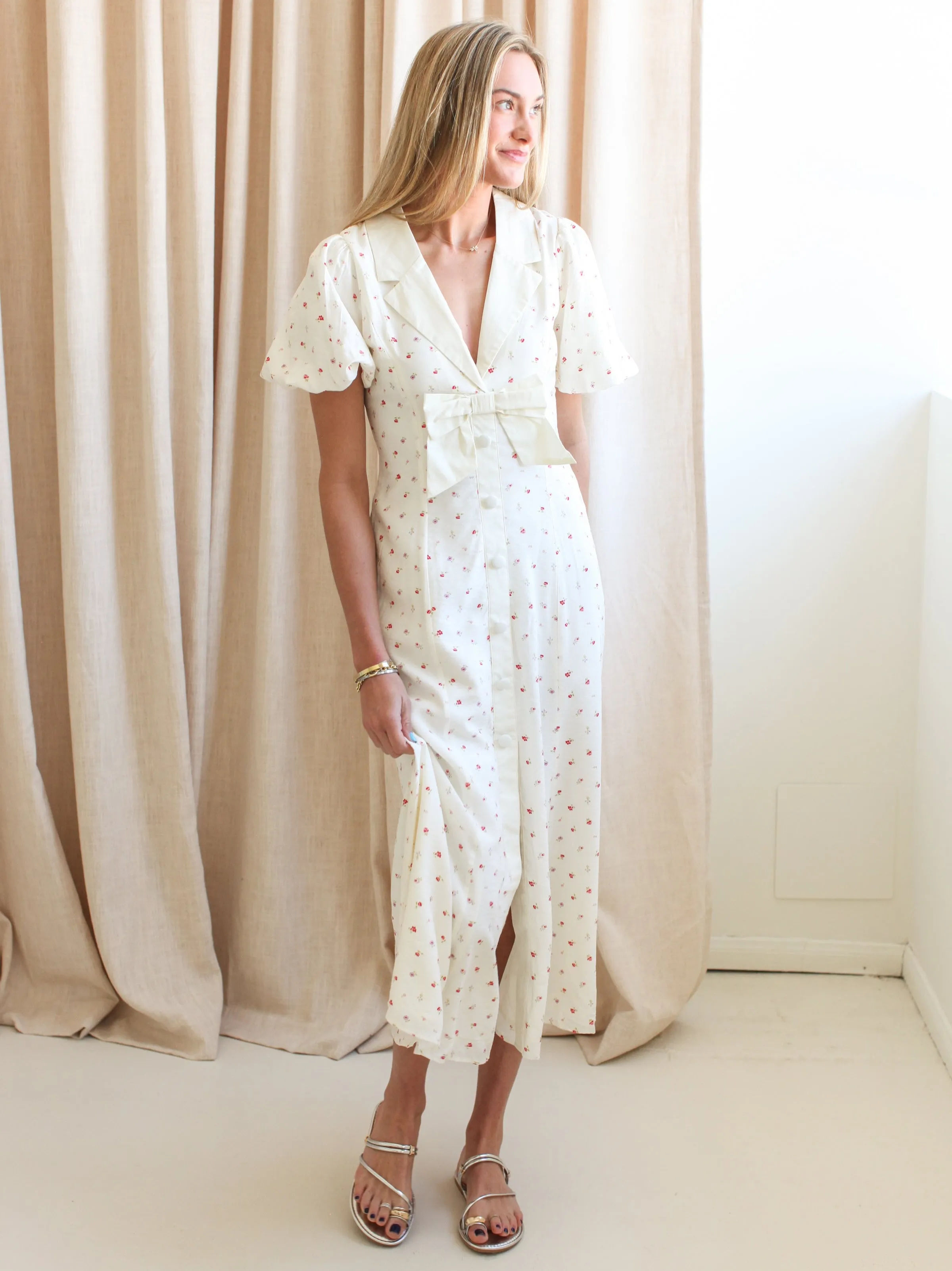 Daphne Bow Midi Dress soft glam