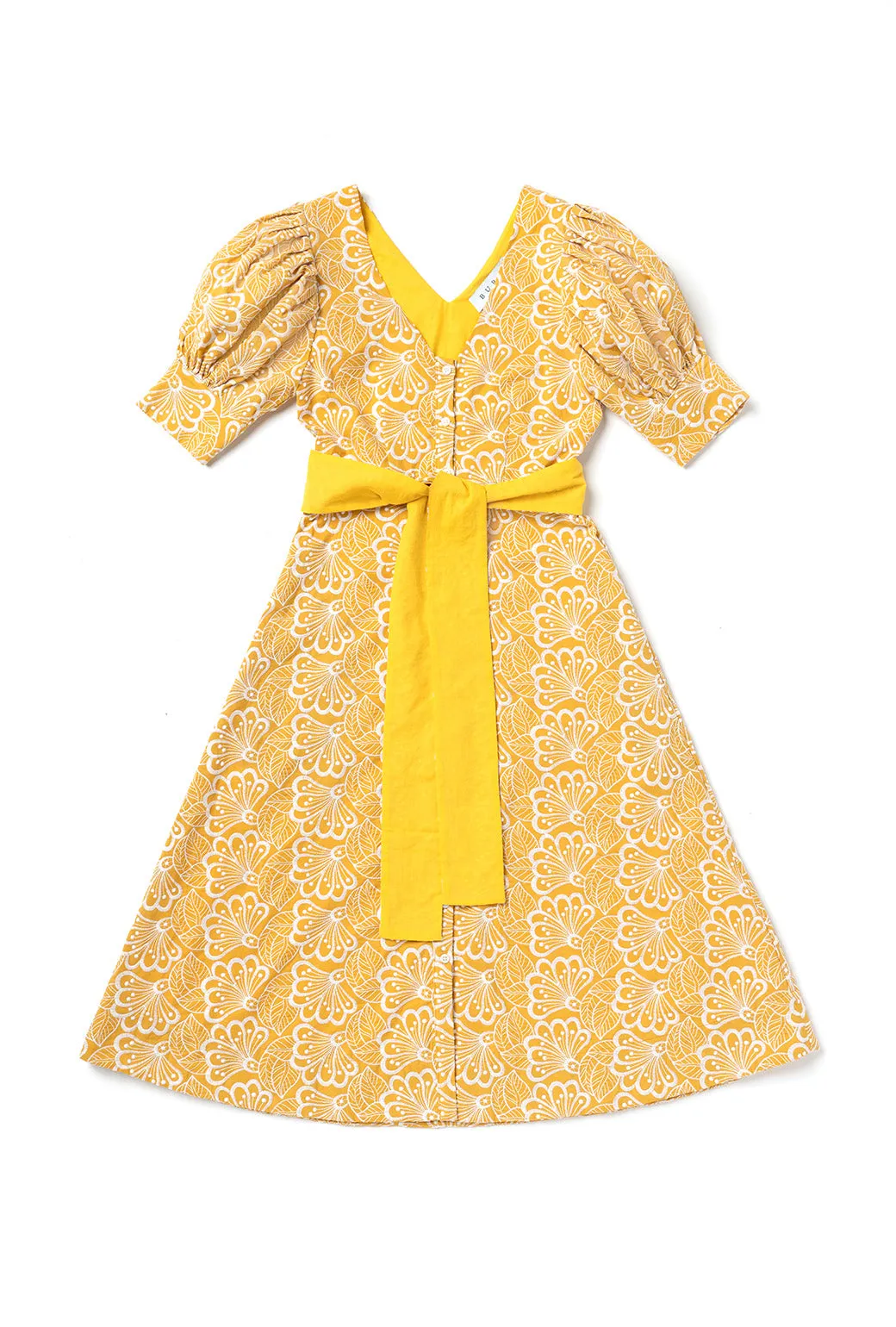 Deep V Day Gown - MIDI - Marigold Embroidery low effort