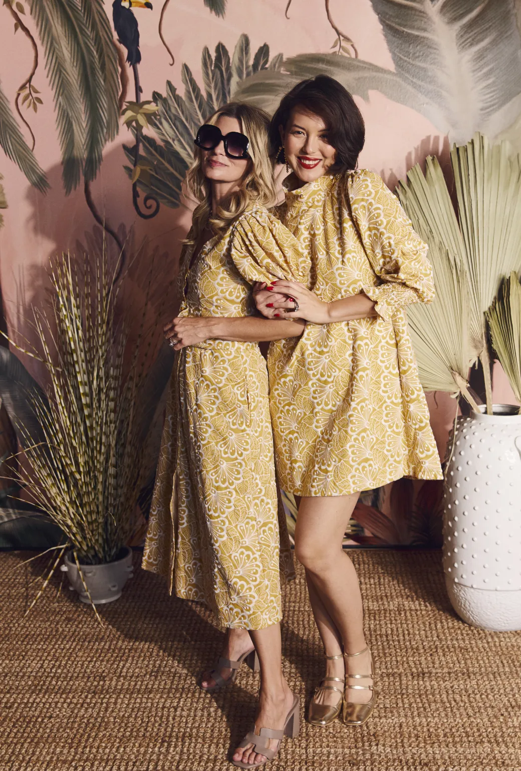 Deep V Day Gown - MIDI - Marigold Embroidery vintage feel
