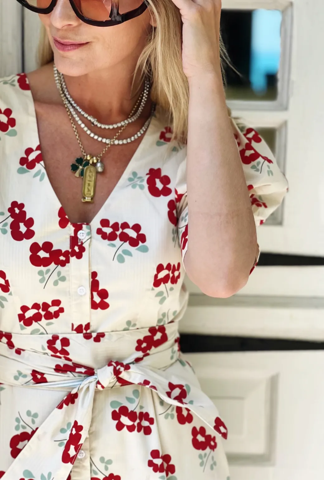 Deep V Day Gown - MINI - Rouge Fleur light wrap