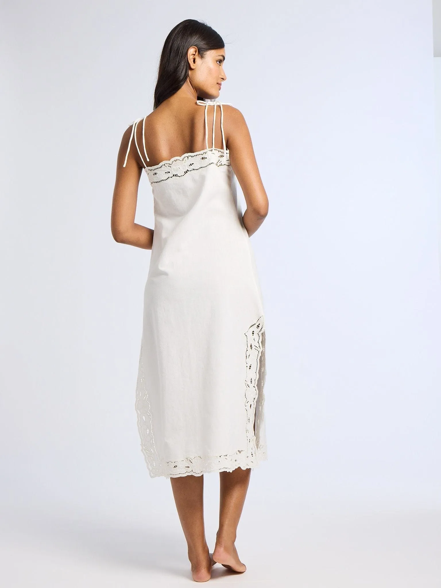 Demi Dress in White Embroidered Linen dress up