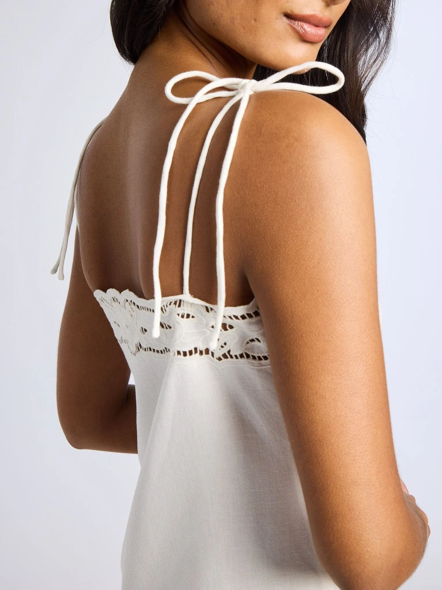 Demi Dress in White Embroidered Linen cool pick