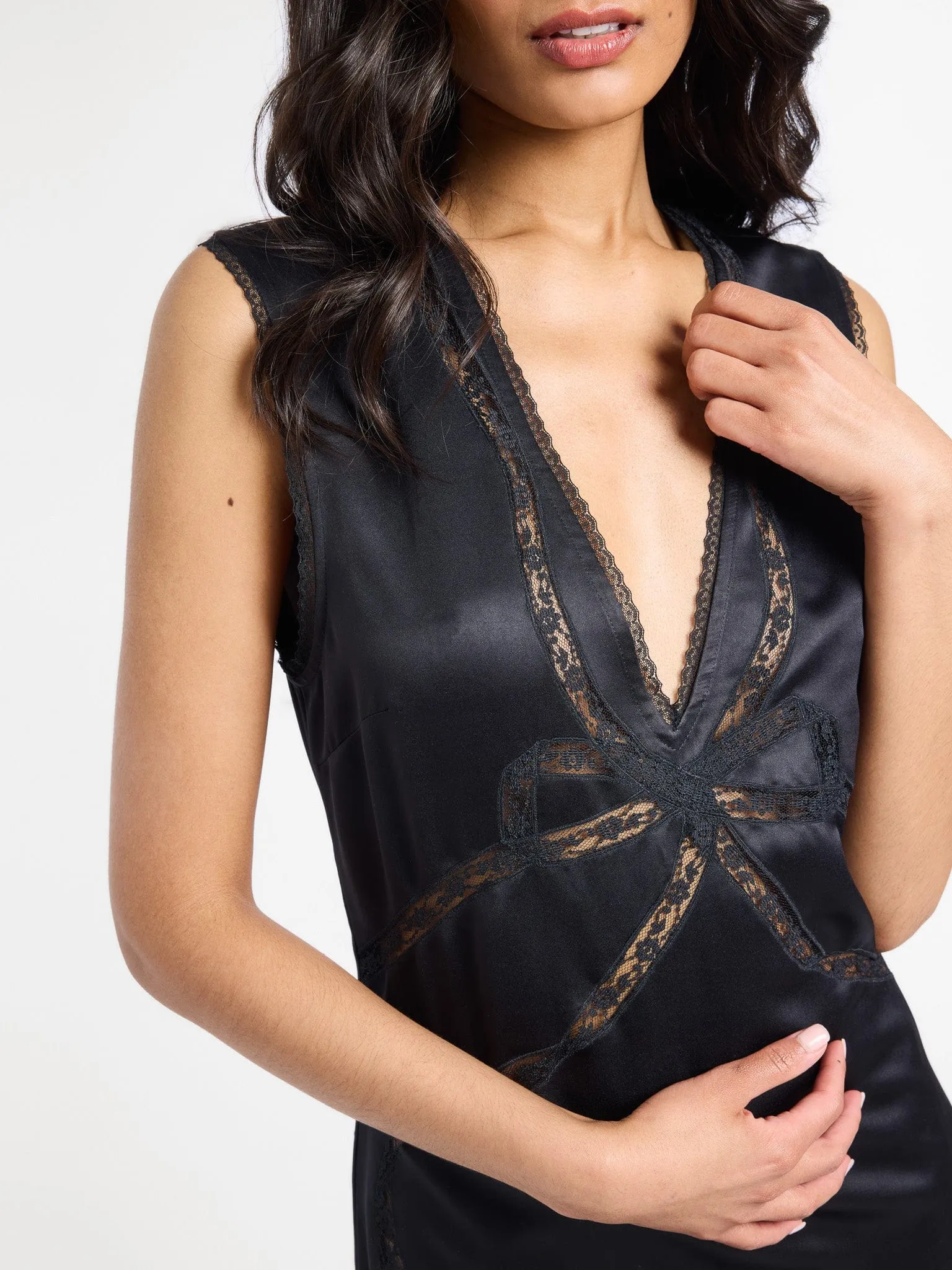 Devon Dress in Black Satin tropical feel