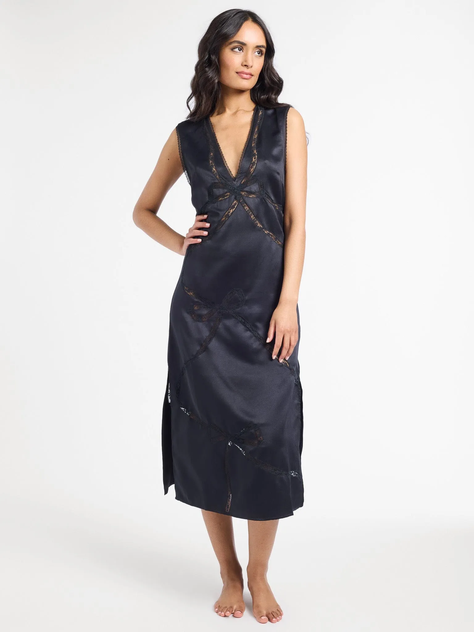 Devon Dress in Black Satin date night