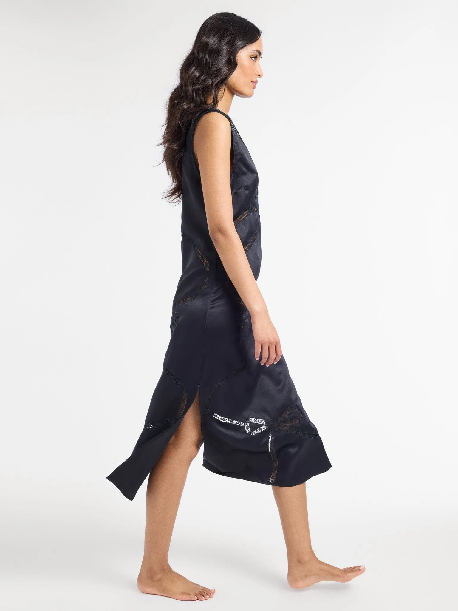 Devon Dress in Black Satin feel good