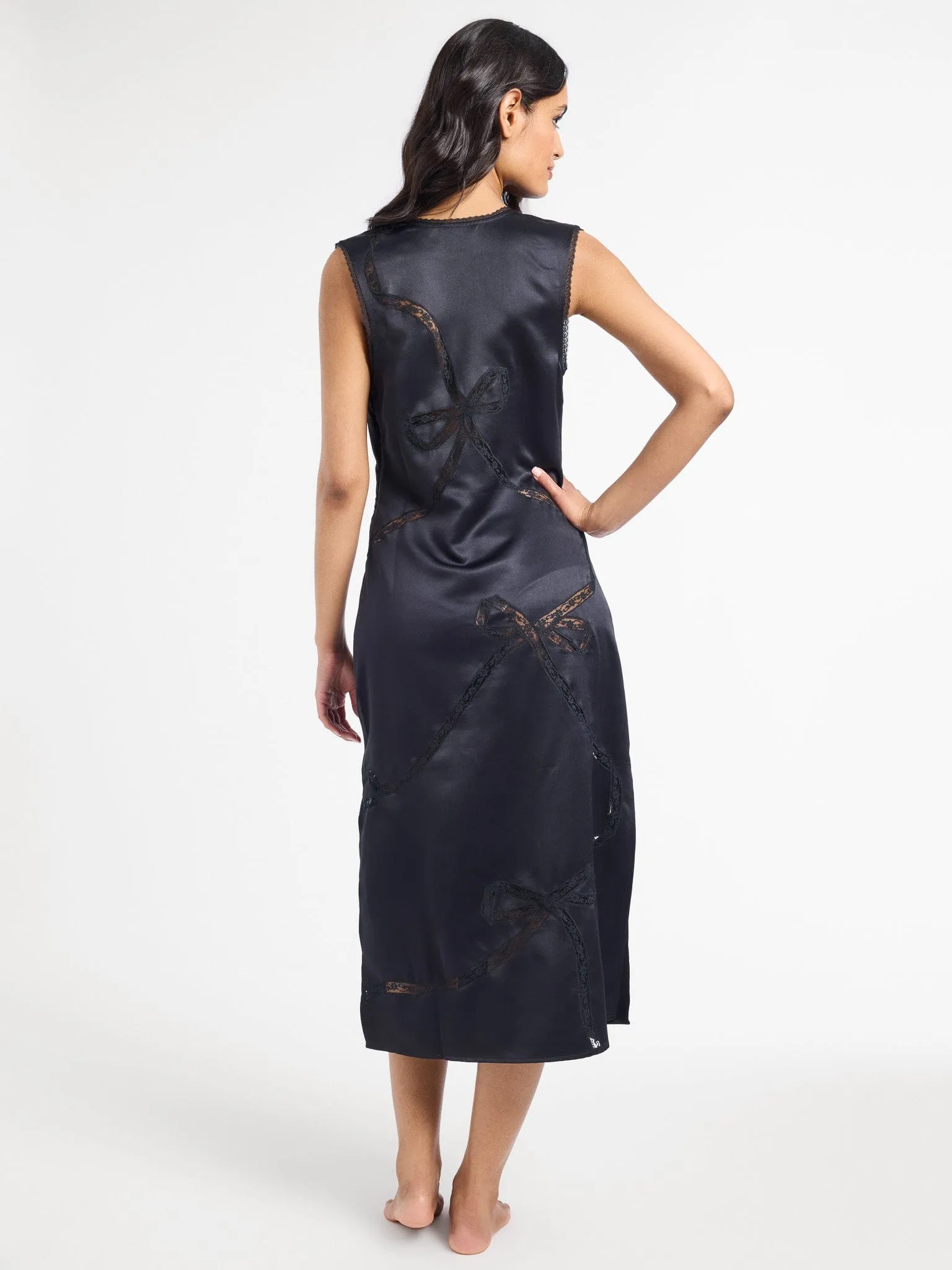 Devon Dress in Black Satin refined tone