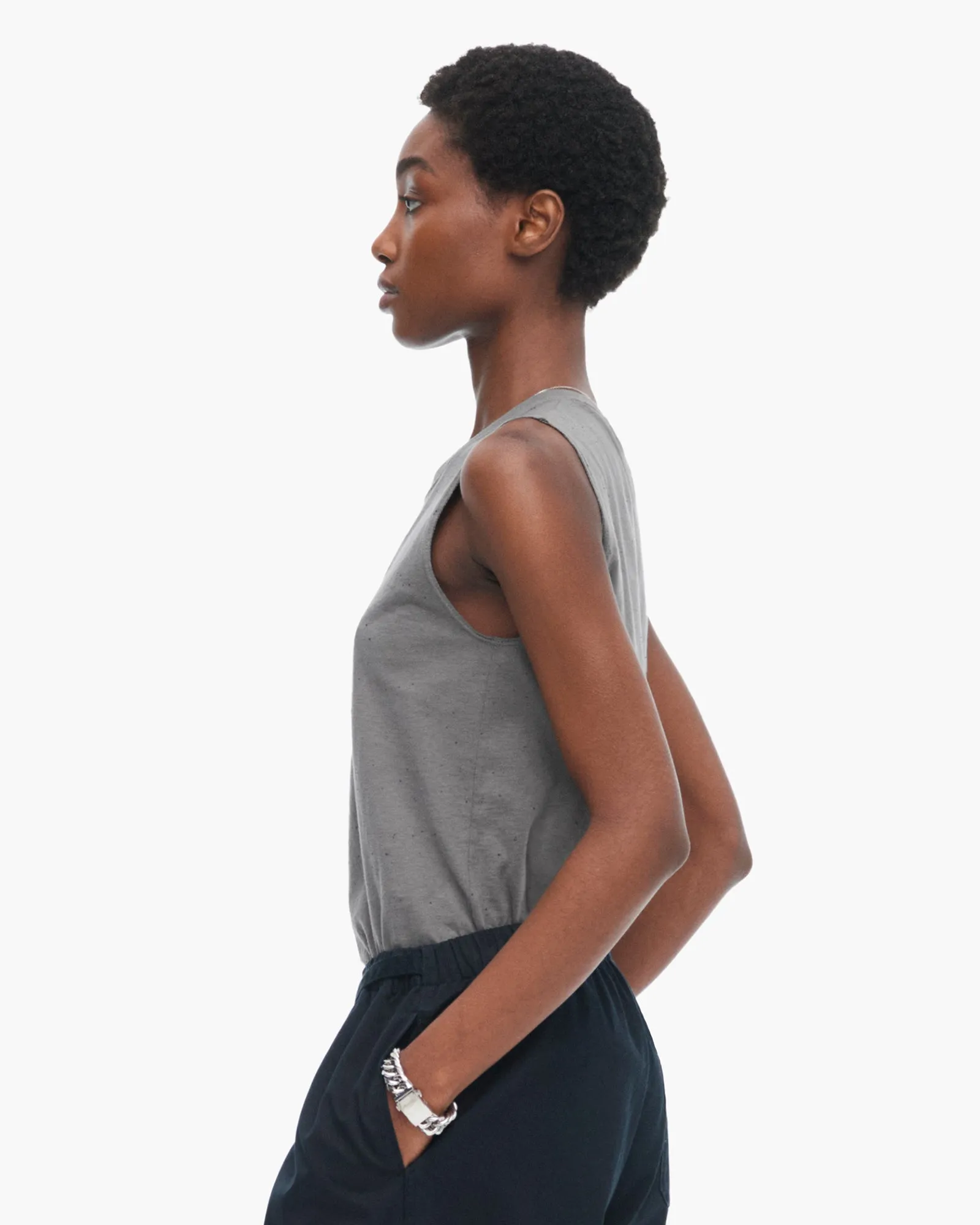 Donegal Jersey Cut Off Detail Muscle Tee - Slate Grey smooth line