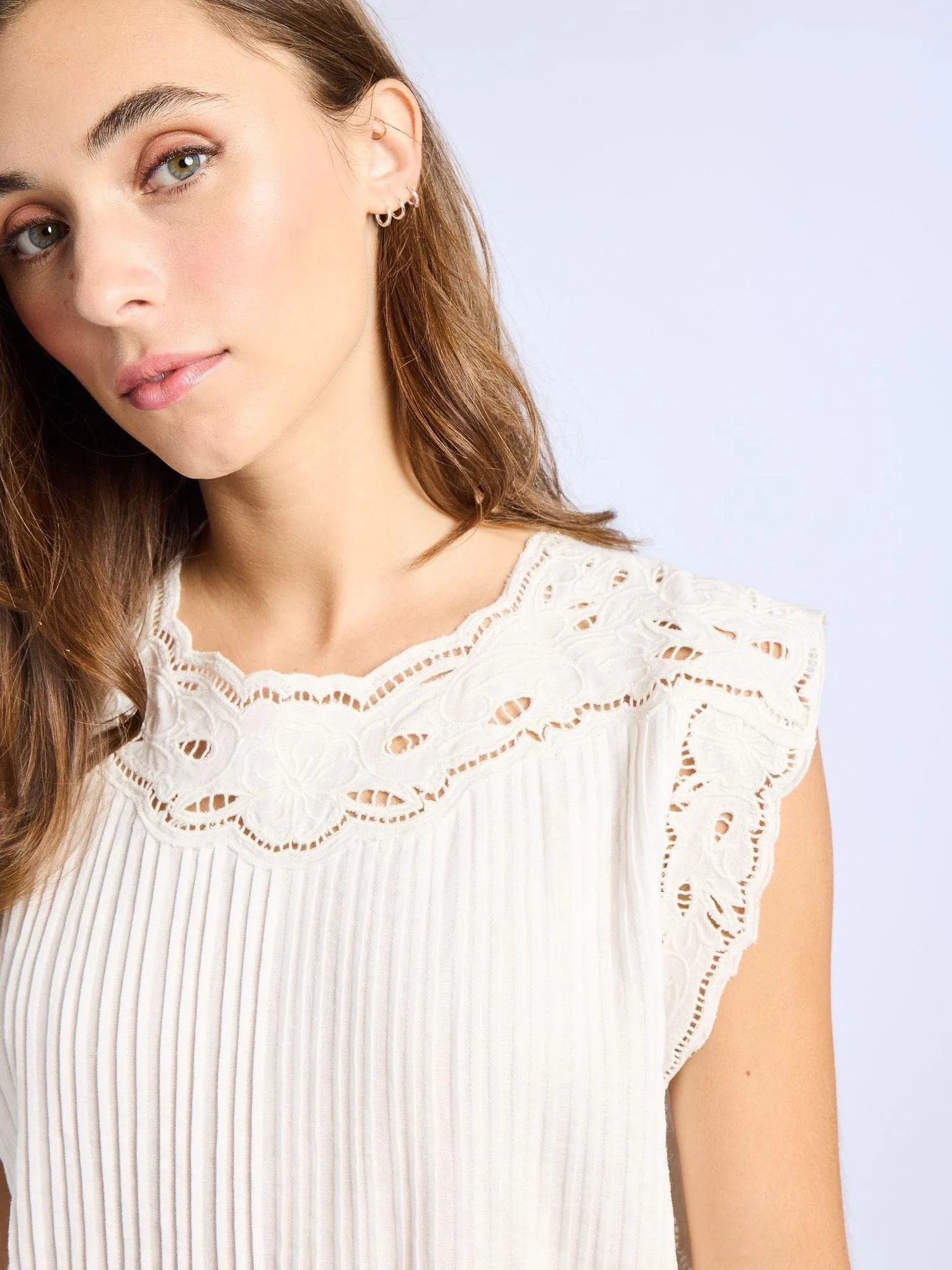 Dott Dress in White Embroidered Linen feminine feel