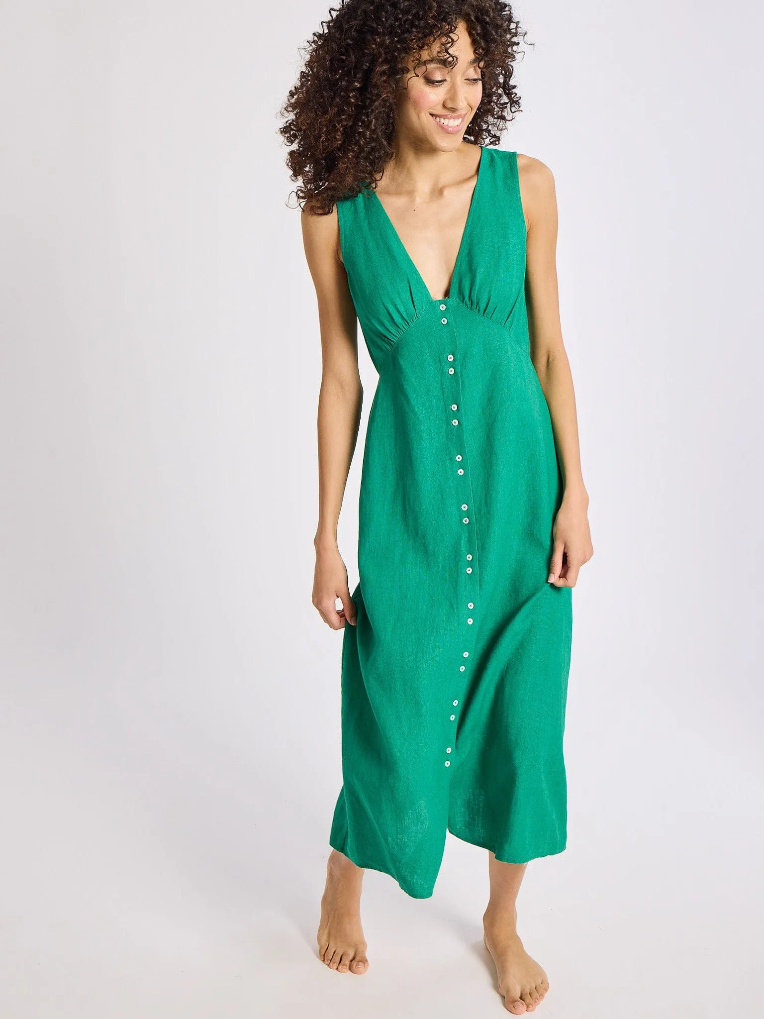Effie Dress in Jade Linen timeless charm