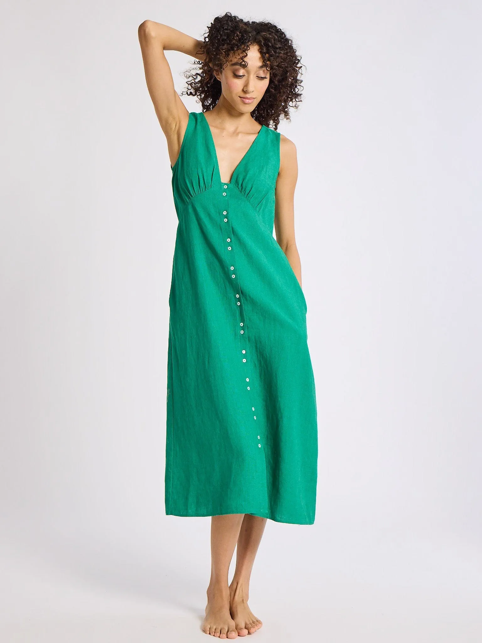 Effie Dress in Jade Linen sunny tone