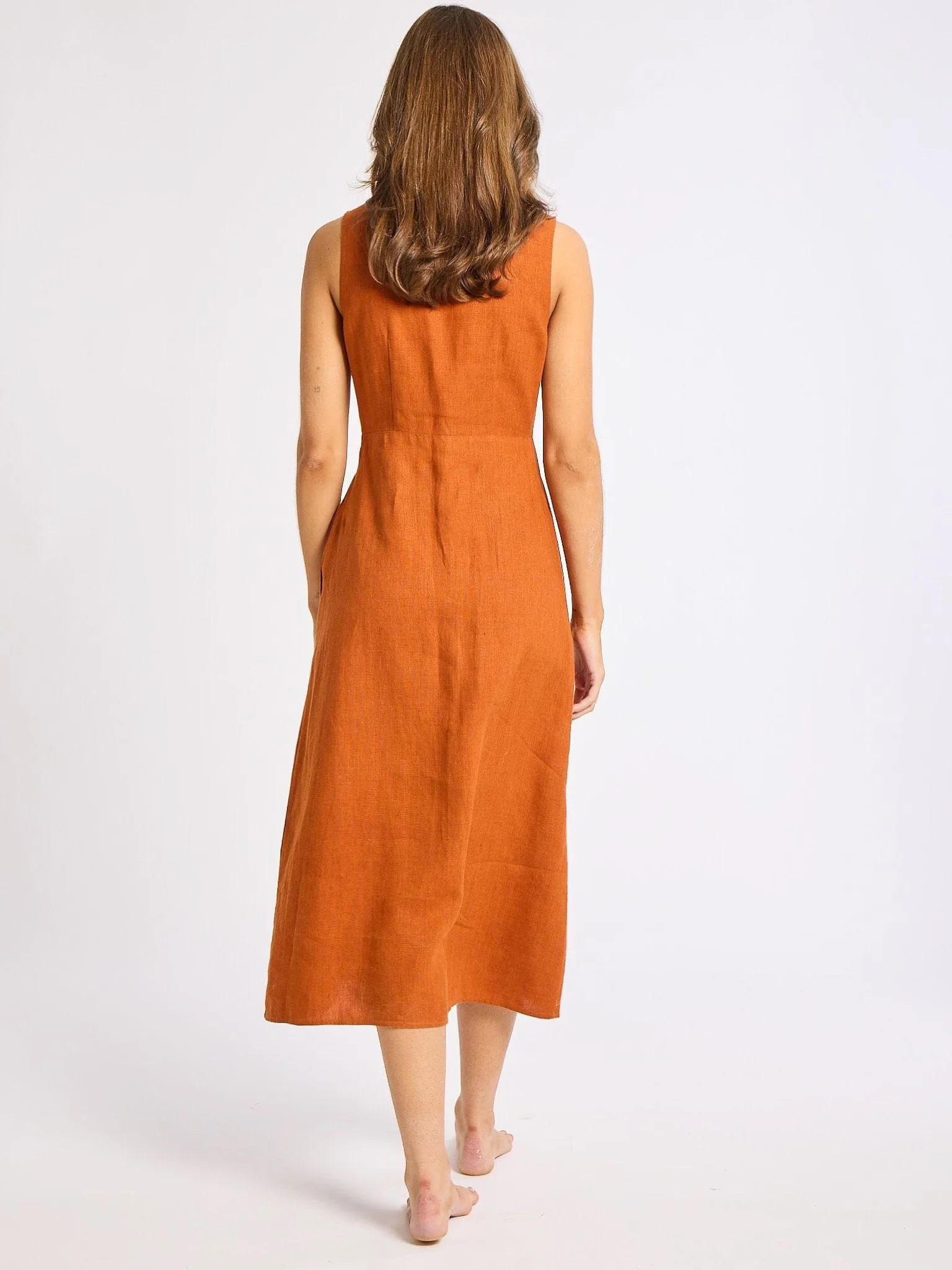 Effie Dress in Sepia Linen resort vibe