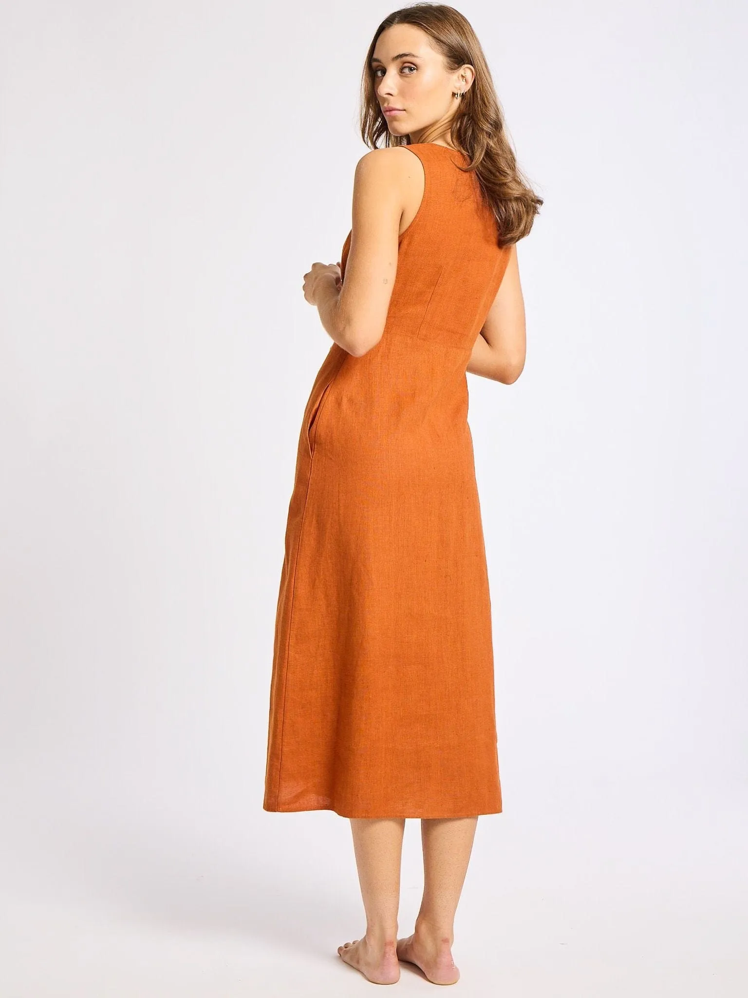 Effie Dress in Sepia Linen modern twist