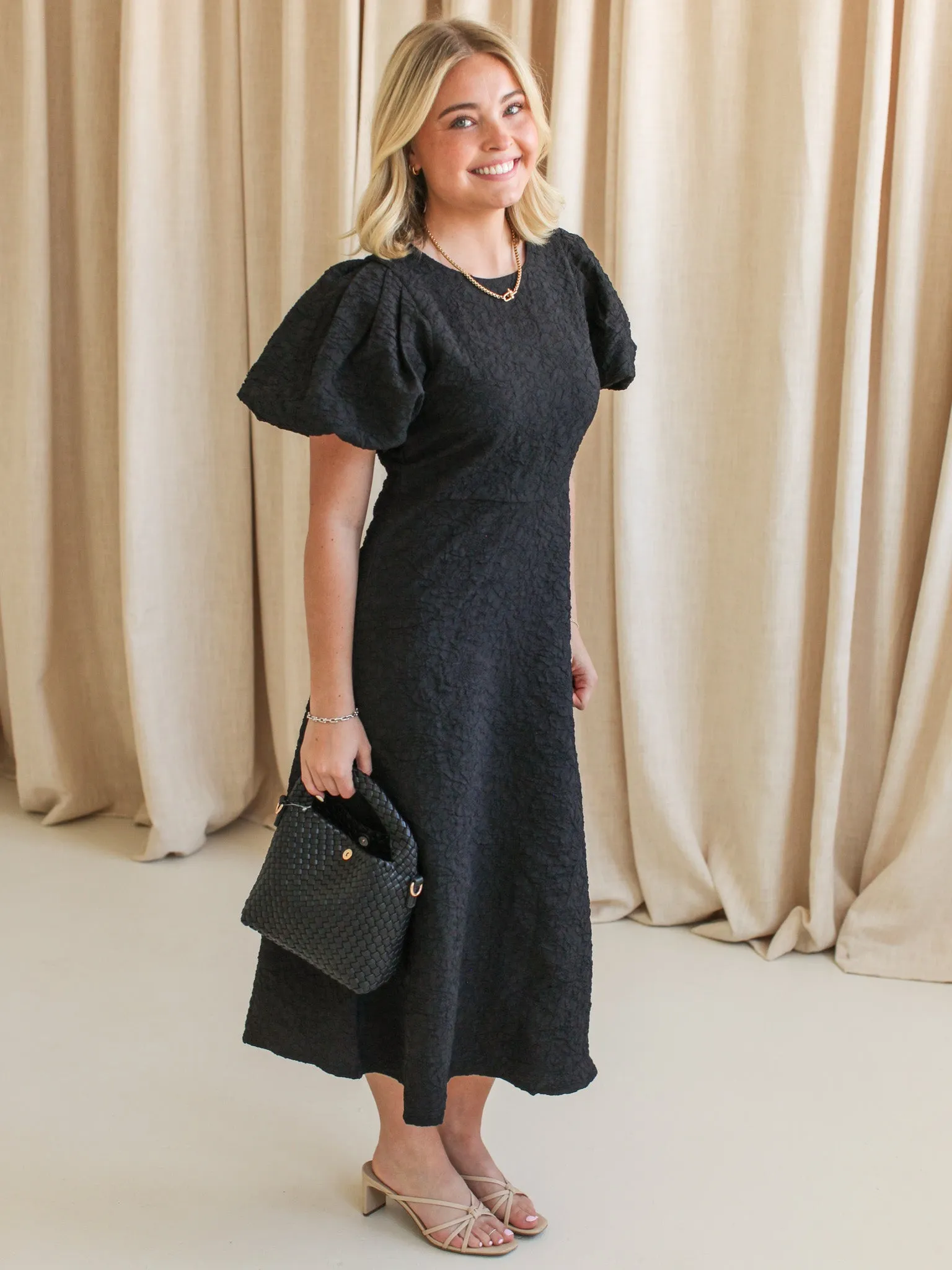 Ella Jacquard Midi Dress- Black daily pick