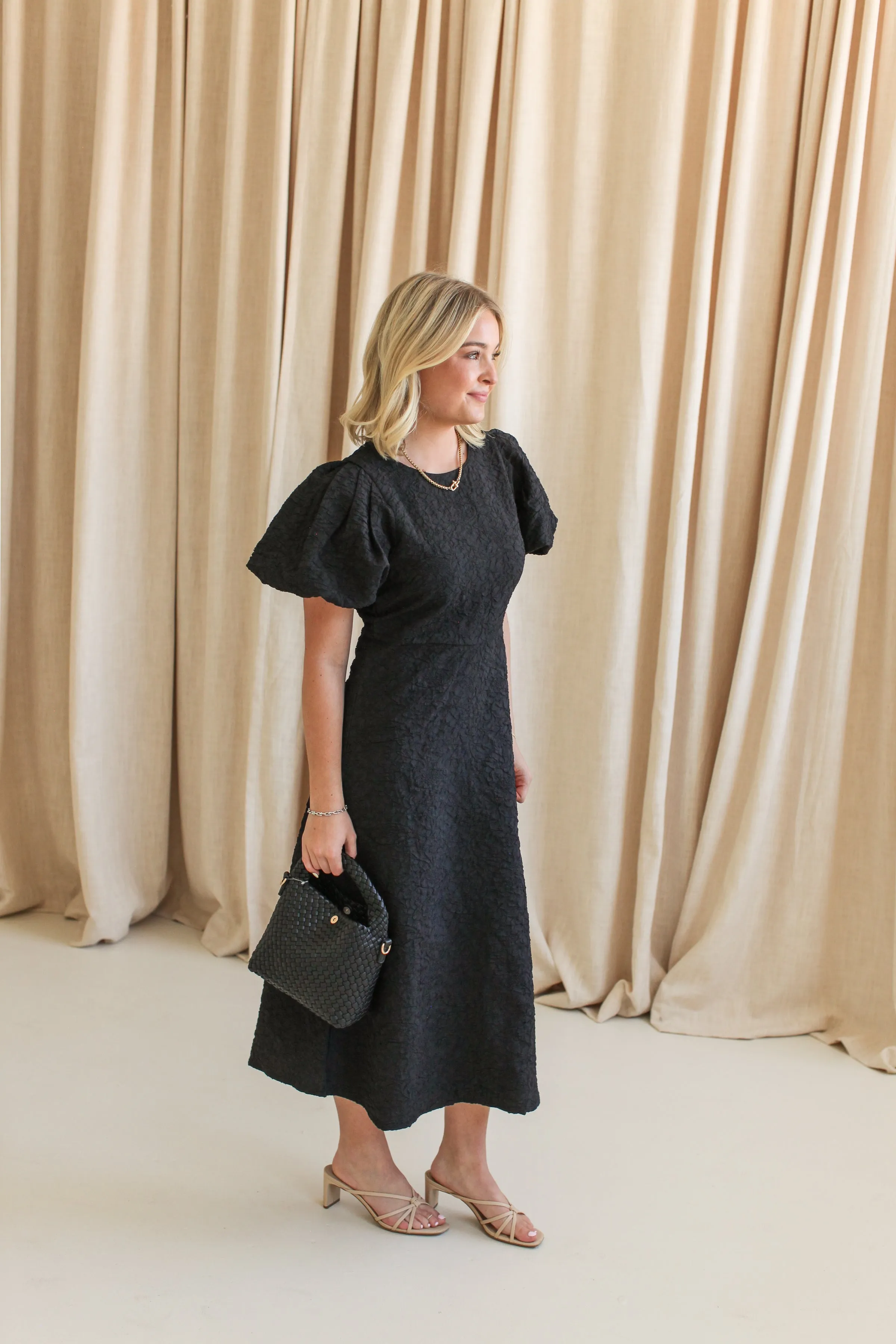 Ella Jacquard Midi Dress- Black feel good