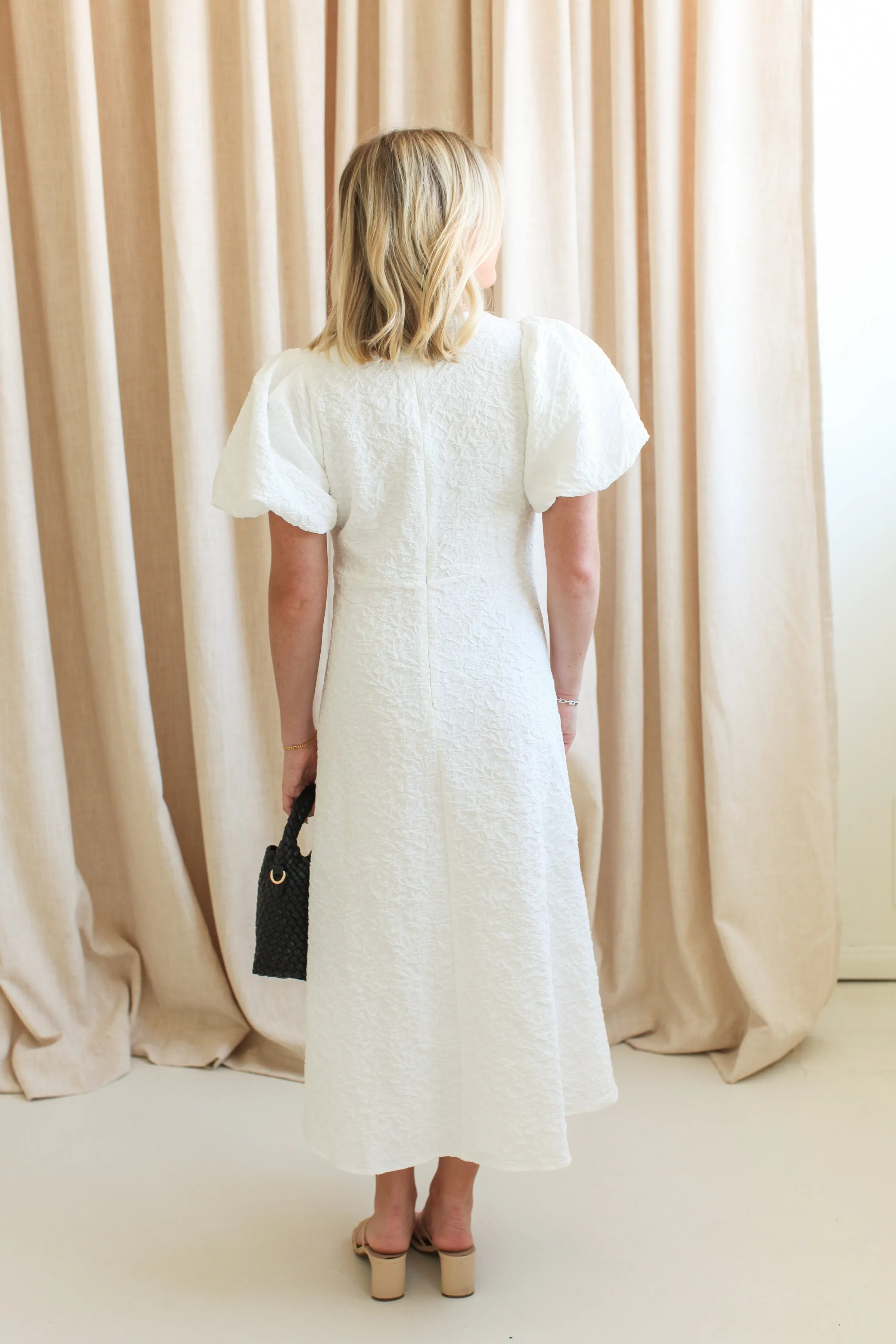 Ella Jacquard Midi Dress- White cool edge