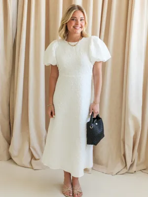 Ella Jacquard Midi Dress- White timeless shine