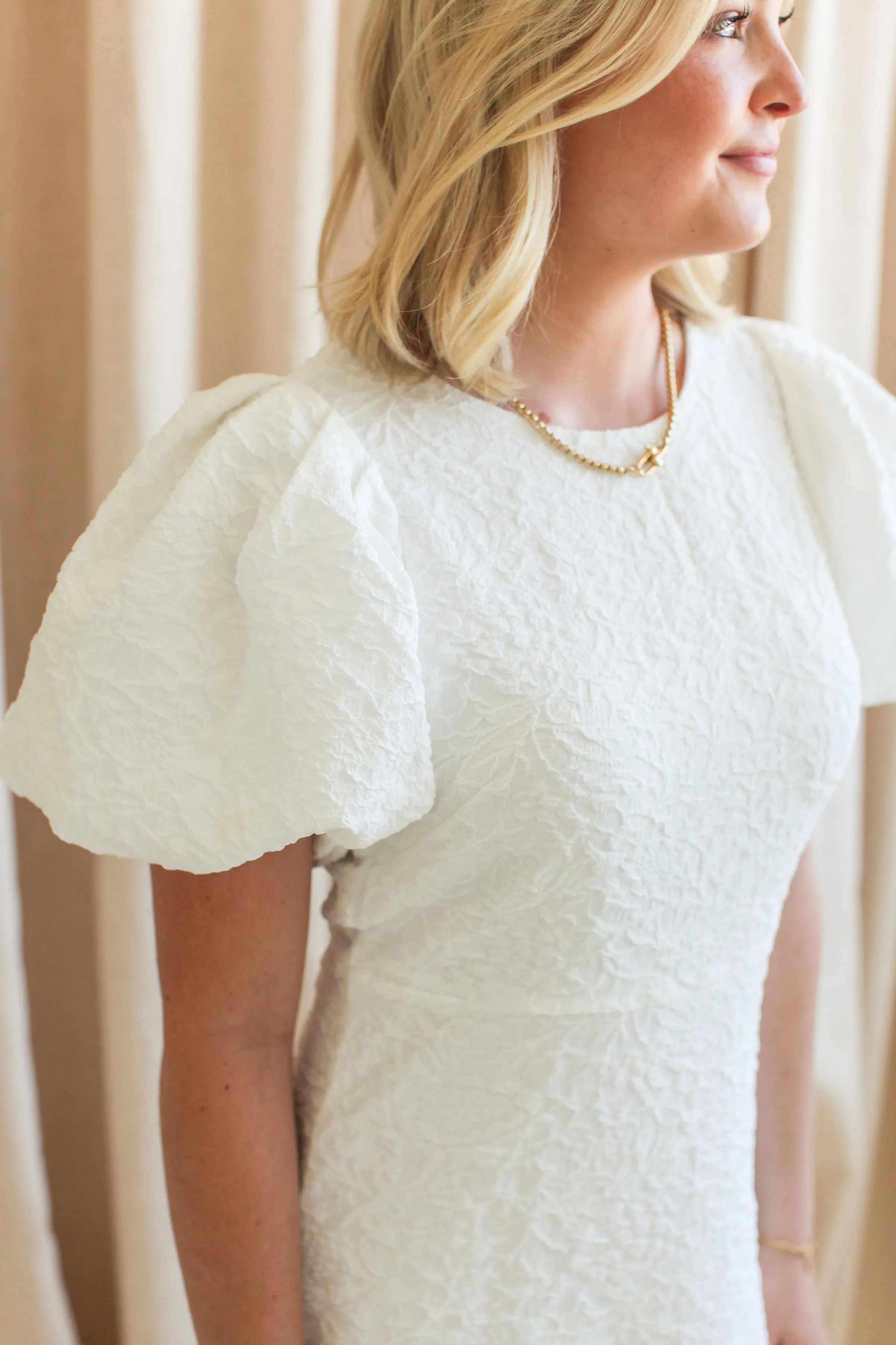 Ella Jacquard Midi Dress- White classic mood