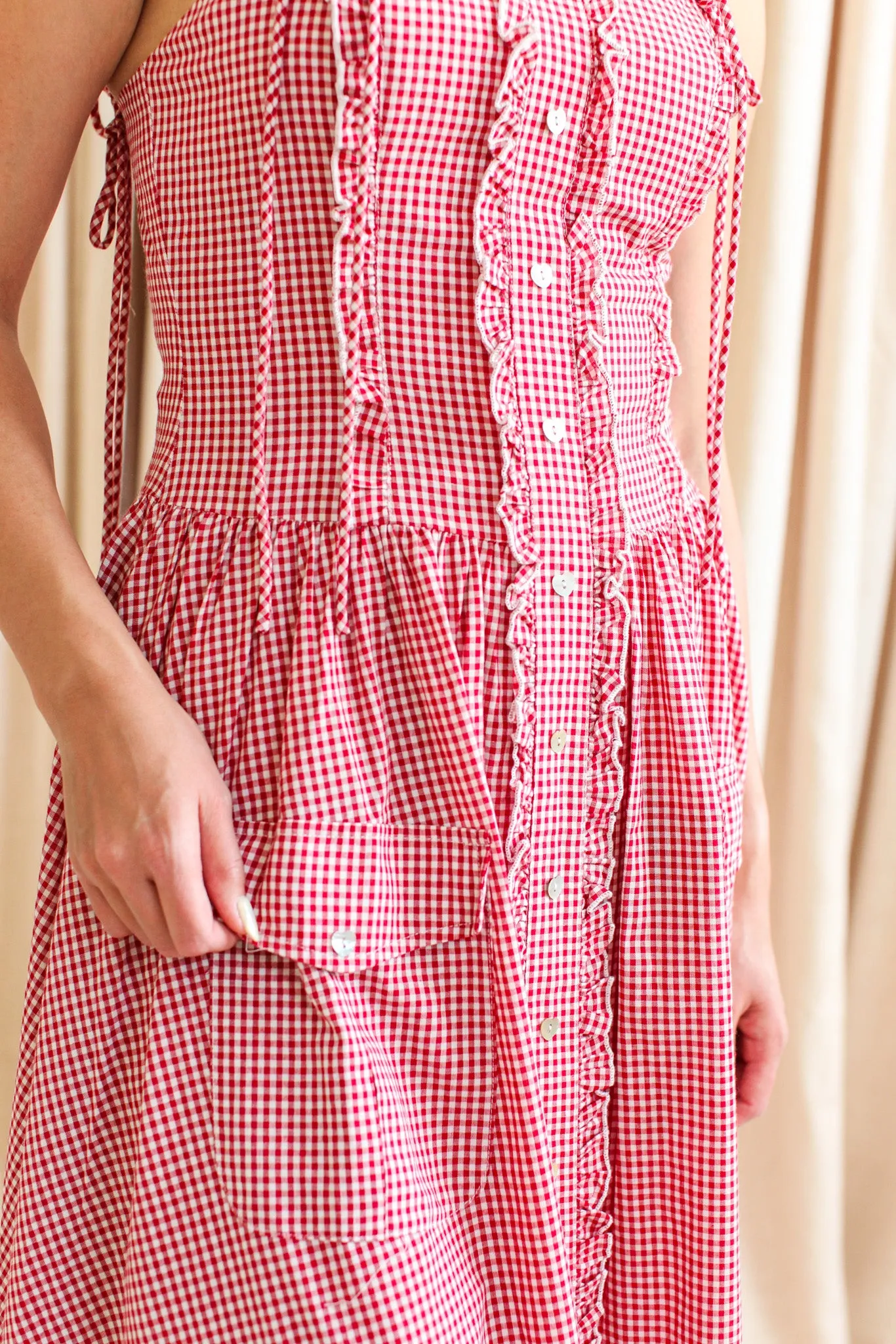 Emery Gingham Midi Dress - Red fresh comfort
