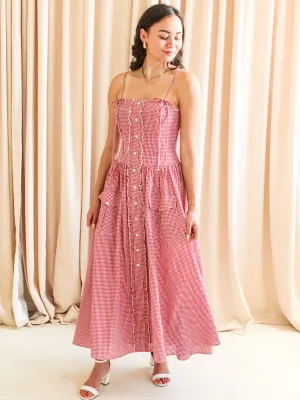 Emery Gingham Midi Dress - Red romantic mood